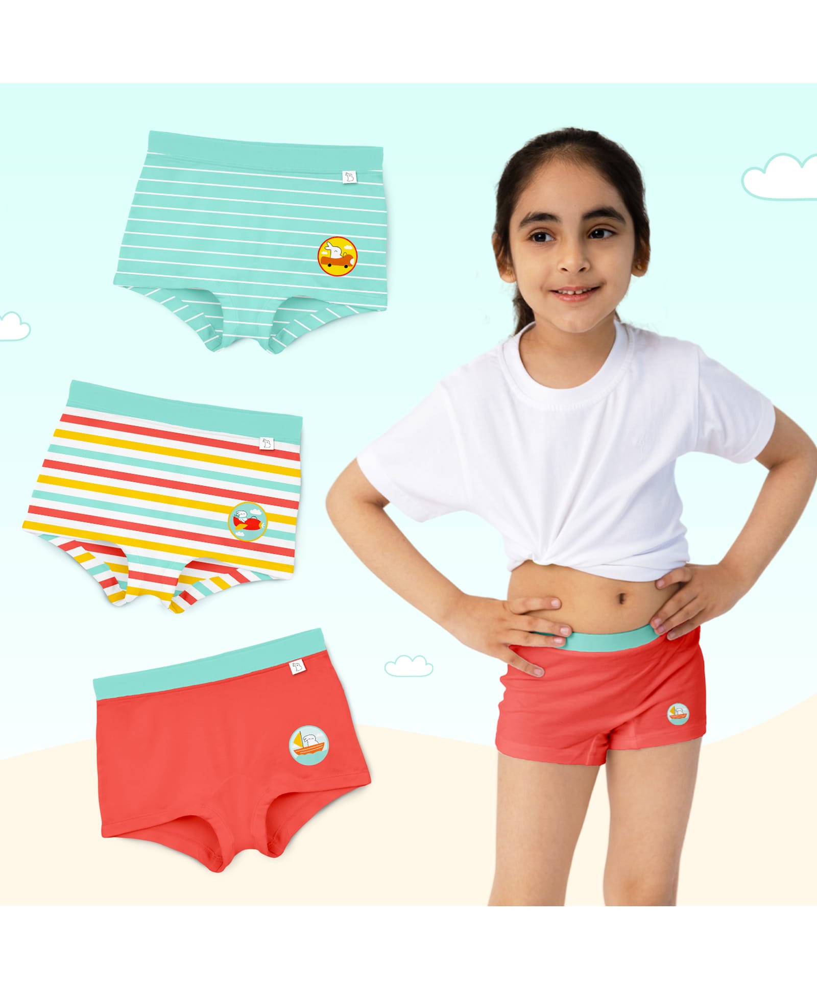 SuperBottoms Bamboo Knit Pack Of 3 Striped & Animal Printed Boy Shorts - Multi Colour-picture-16