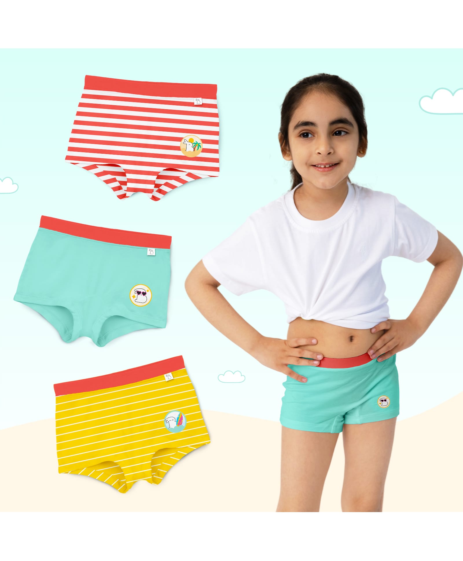 SuperBottoms Bamboo Knit Pack Of 3 Striped & Animal Printed Boy Shorts - Multi Colour-picture-15