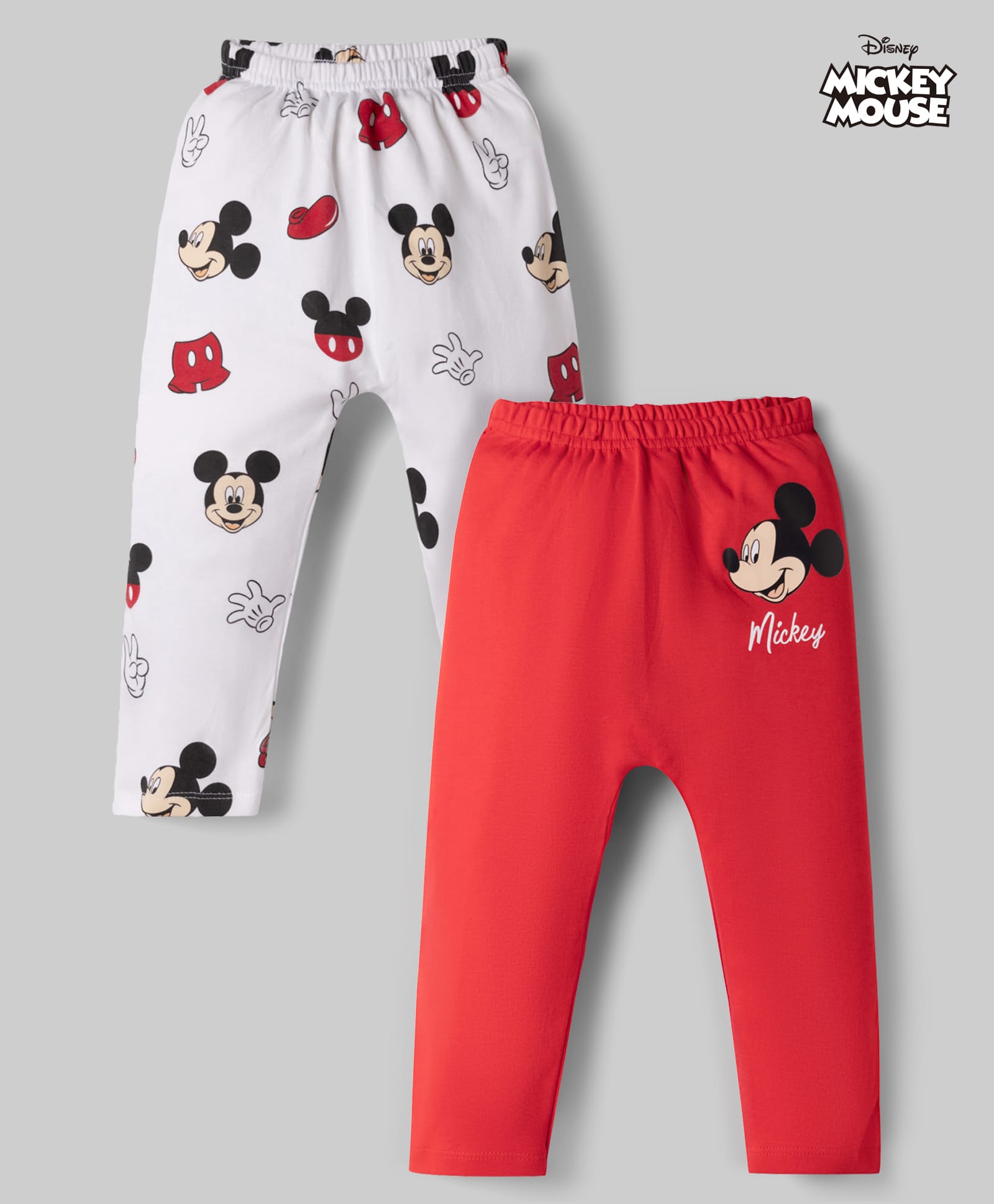 Babyhug Disney Interlock Knit Full Length Mickey Mouse Printed Diaper Leggings Pack of 2 - Red & White-picture-19