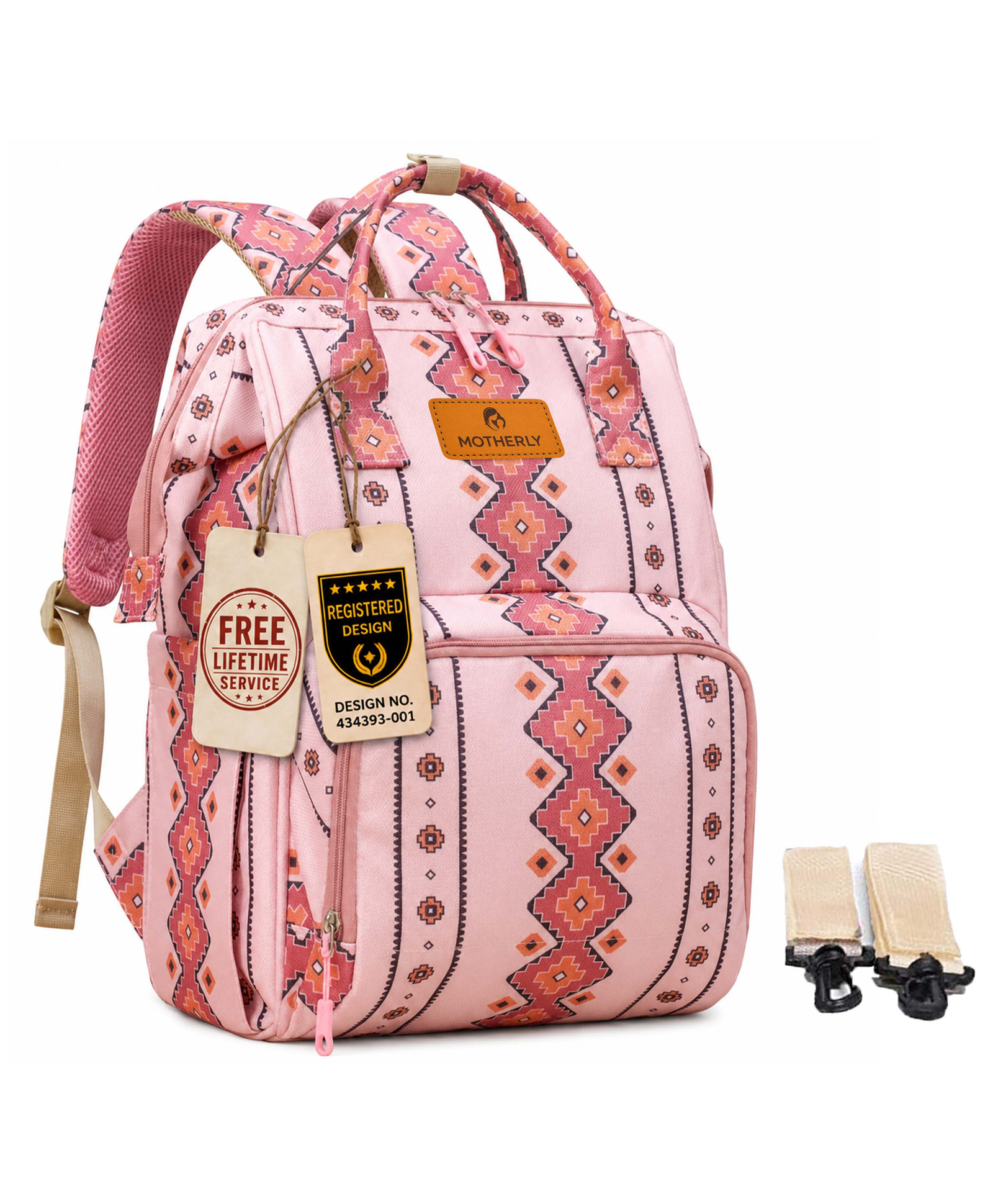 Motherly VivaLuxe Diaper Bag for Mothers Travel Baby Bag with Warranty, Insulated Bottle Pocket, Multi Compartments & Stroller Hooks, Spacious Maternity Bag for Mom, Stylish & Durable (Pink)-image-40