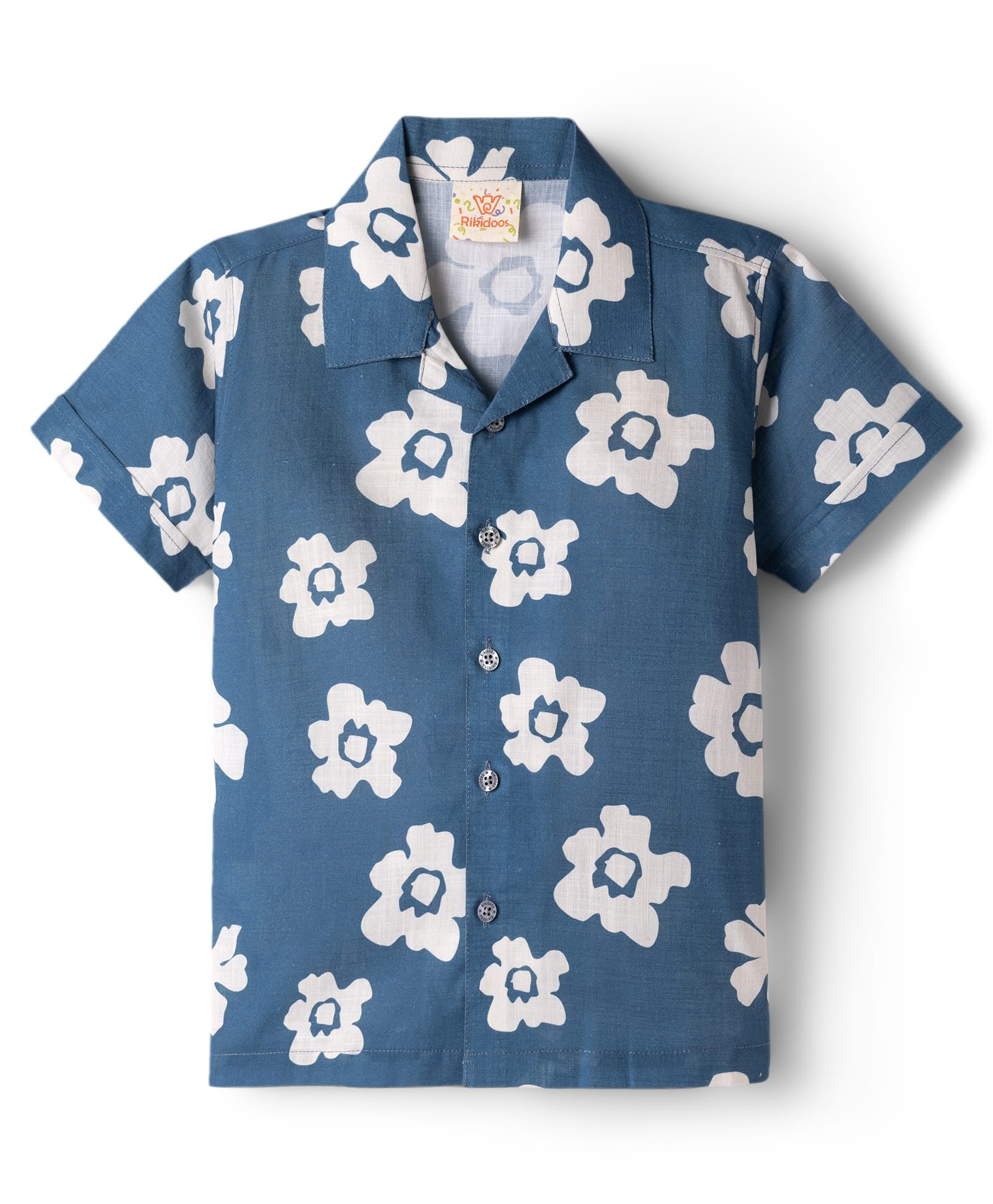 Rikidoos Cotton Woven Half Sleeves Shirt With Floral Print - Blue-picture-14