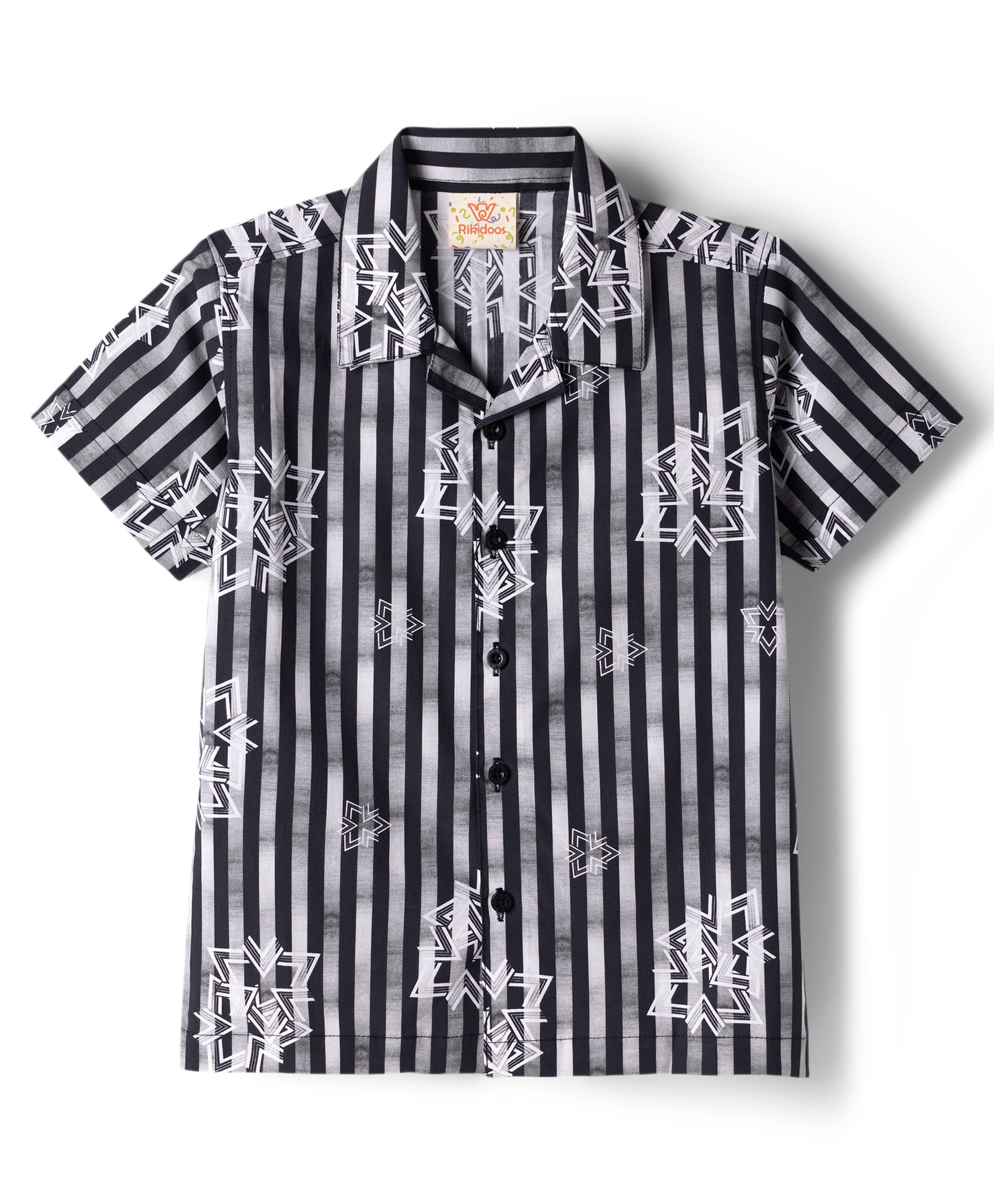 Rikidoos Cotton Woven Half Sleeves Striped Shirt - Navy Blue & Grey-image-32