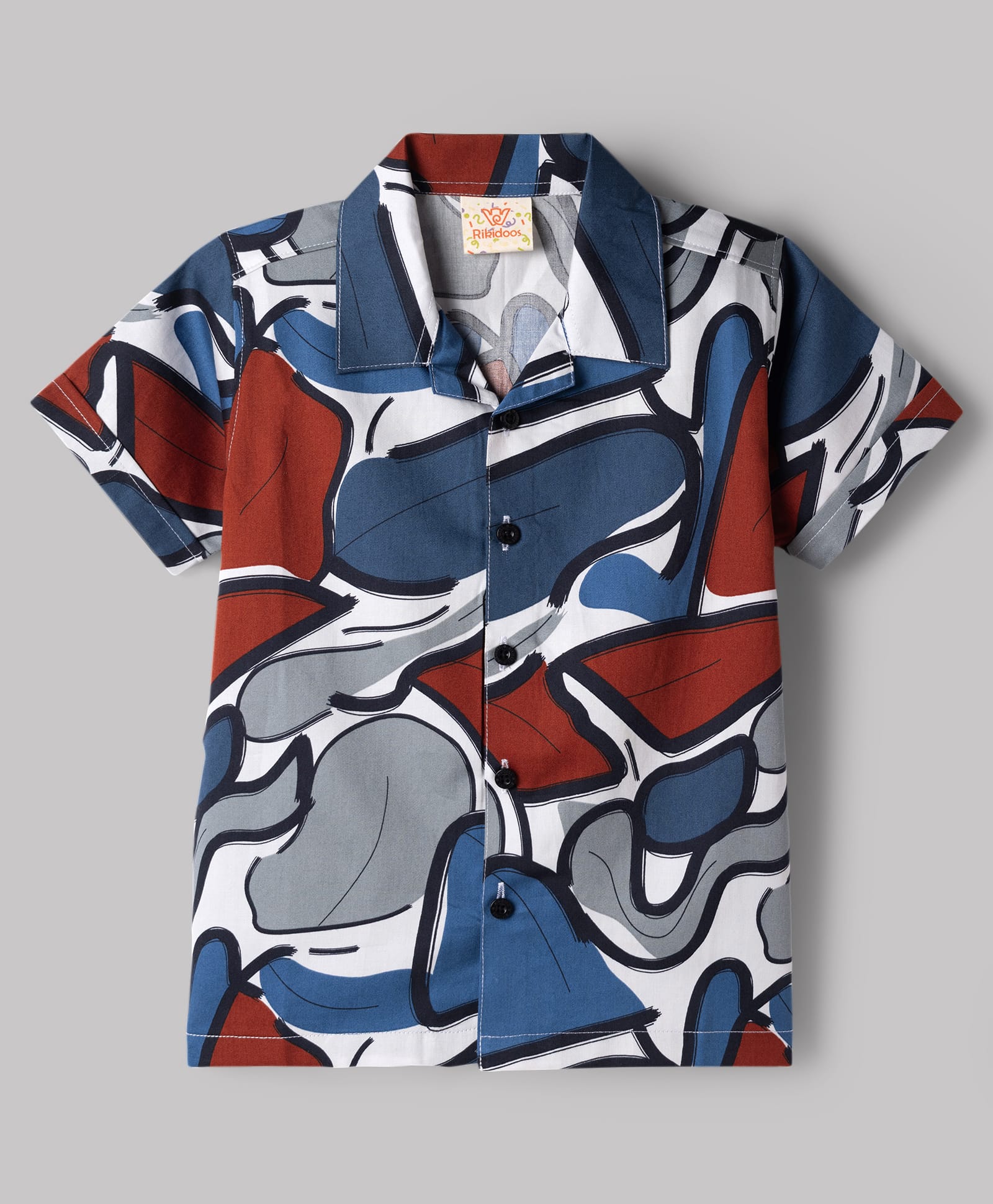 Rikidoos Cotton Woven Half Sleeves Printed Shirt - Blue-picture-1