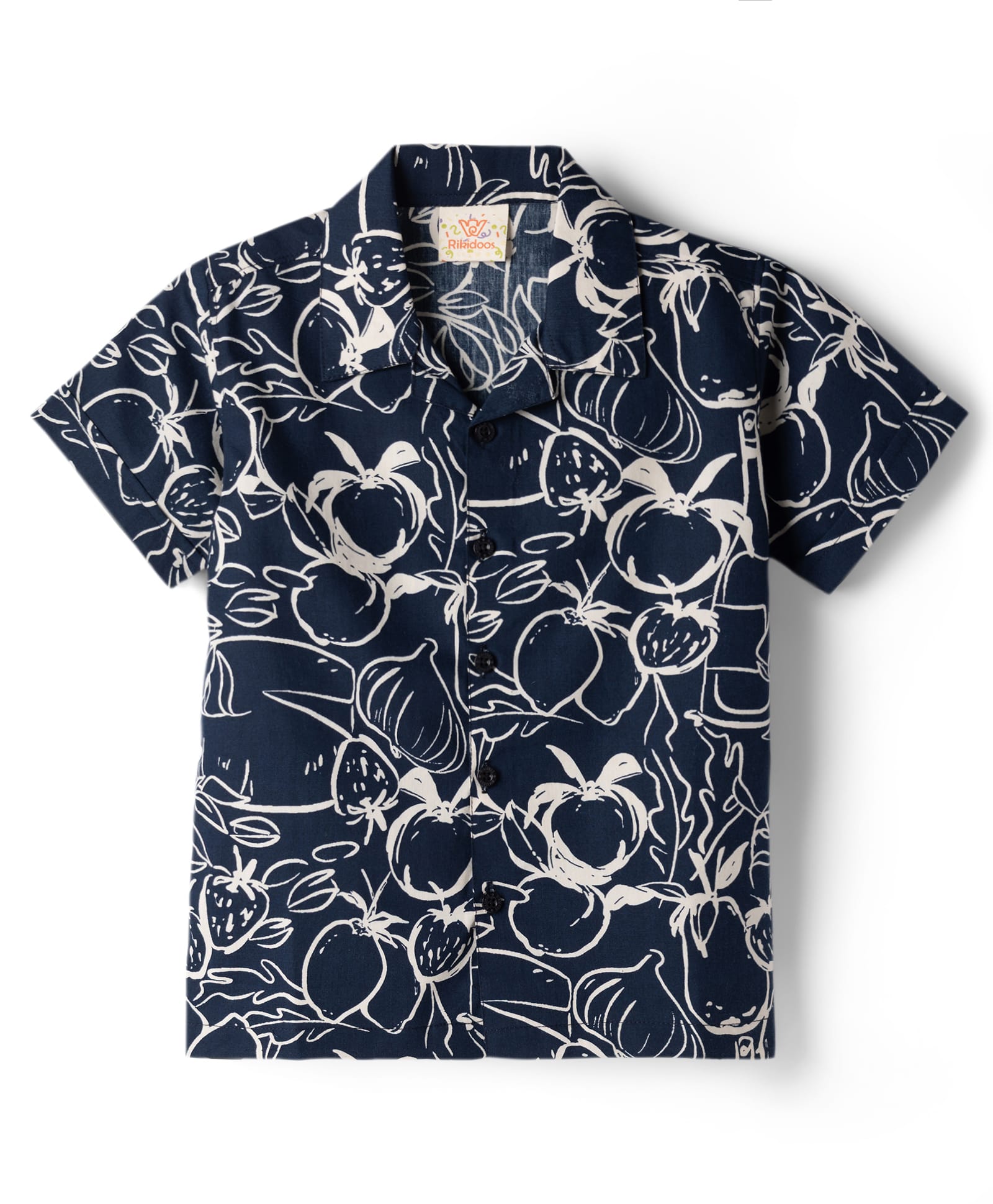Rikidoos Cotton Woven Half Sleeves Shirt With Fruit Print - Navy Blue-picture-23