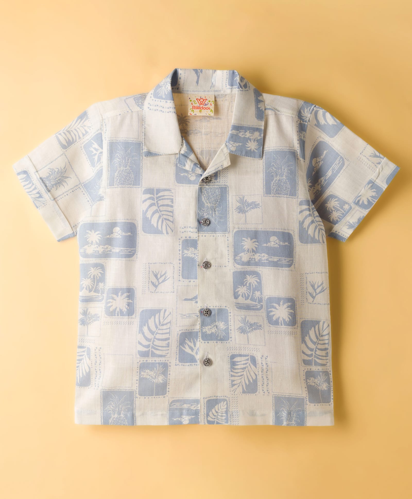 Rikidoos Cotton Woven Half Sleeves Shirt With Beach Theme Print - Light Blue-picture-16