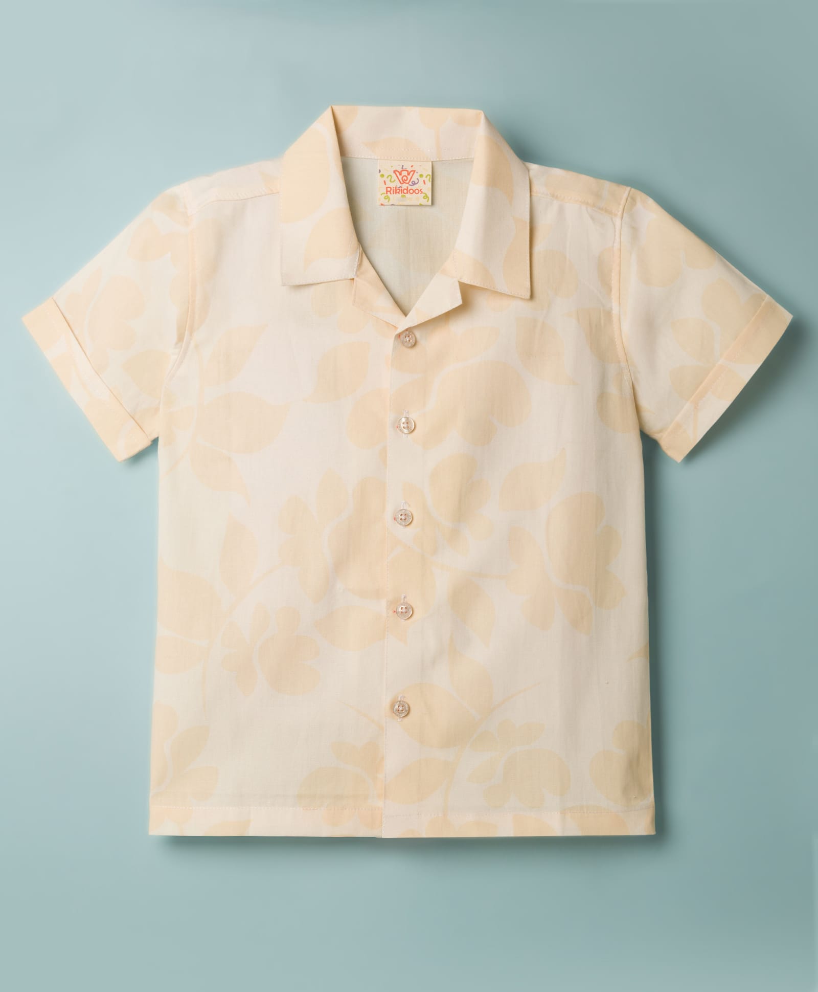Rikidoos Cotton Woven Half Sleeves Shirt With Floral Print - Cream-picture-26