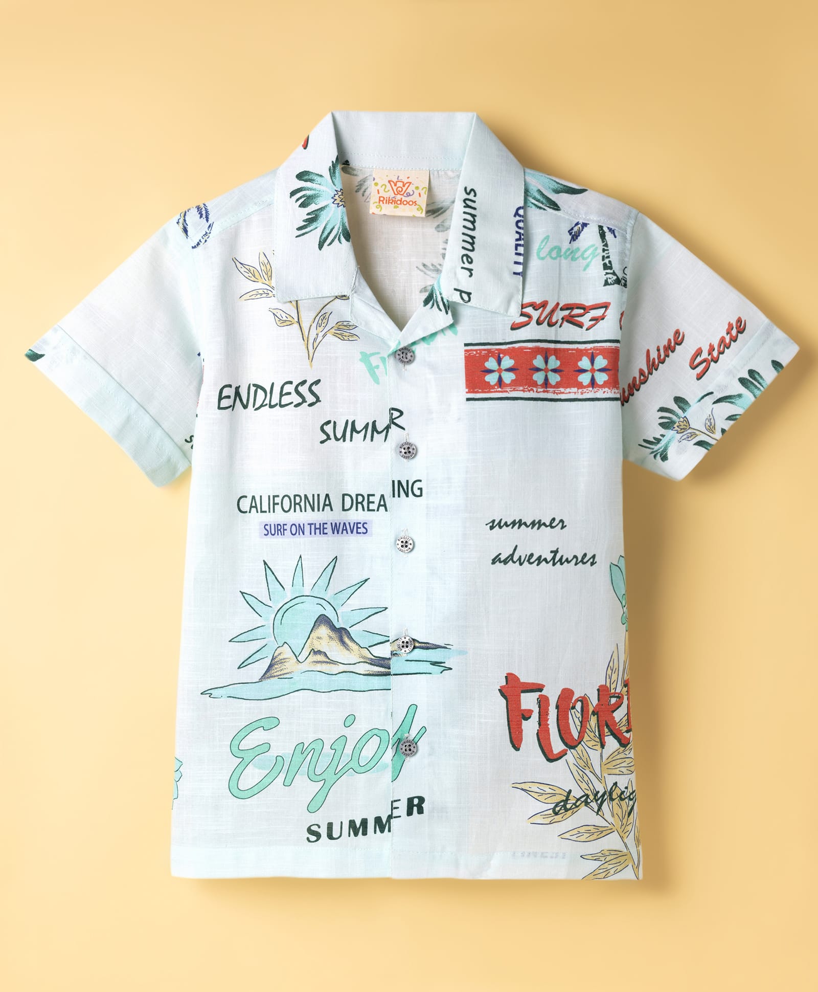 Rikidoos Cotton Woven Half Sleeves Shirt With Tropical Theme Print - Mint-picture-23