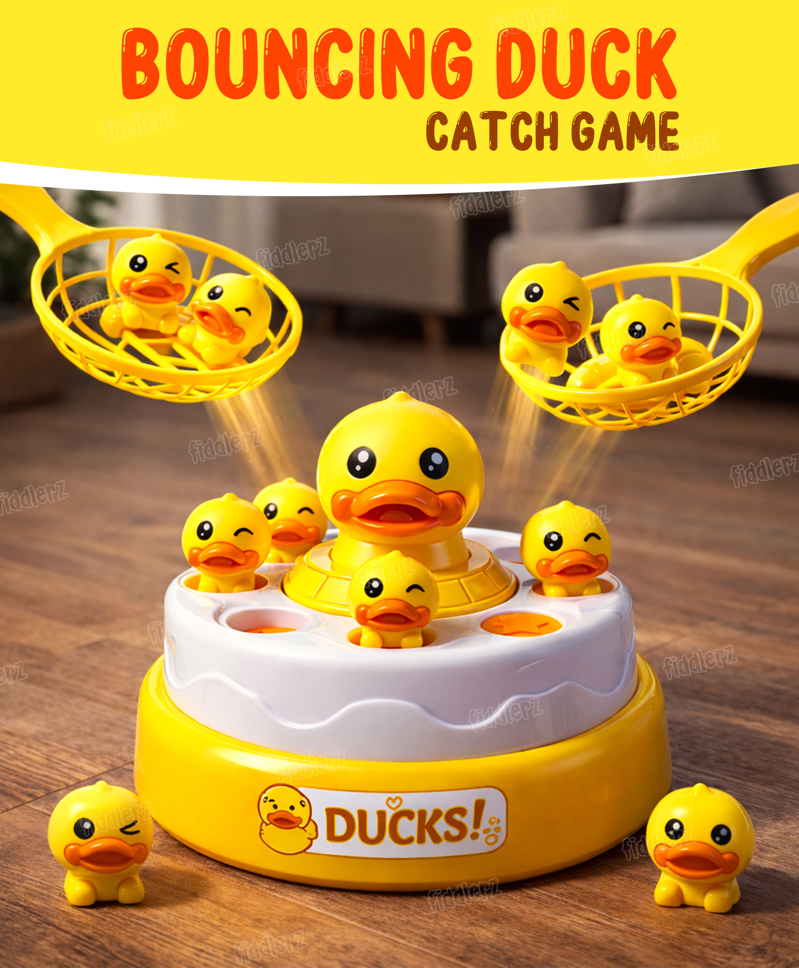 Fiddlerz Bouncing Duck Catch Game with 2 Nets Interactive Jumping Duck Toy Rotating Board Game for Family Fun Toddler Development Toy for Girls and Boys 3 Years+-picture-18