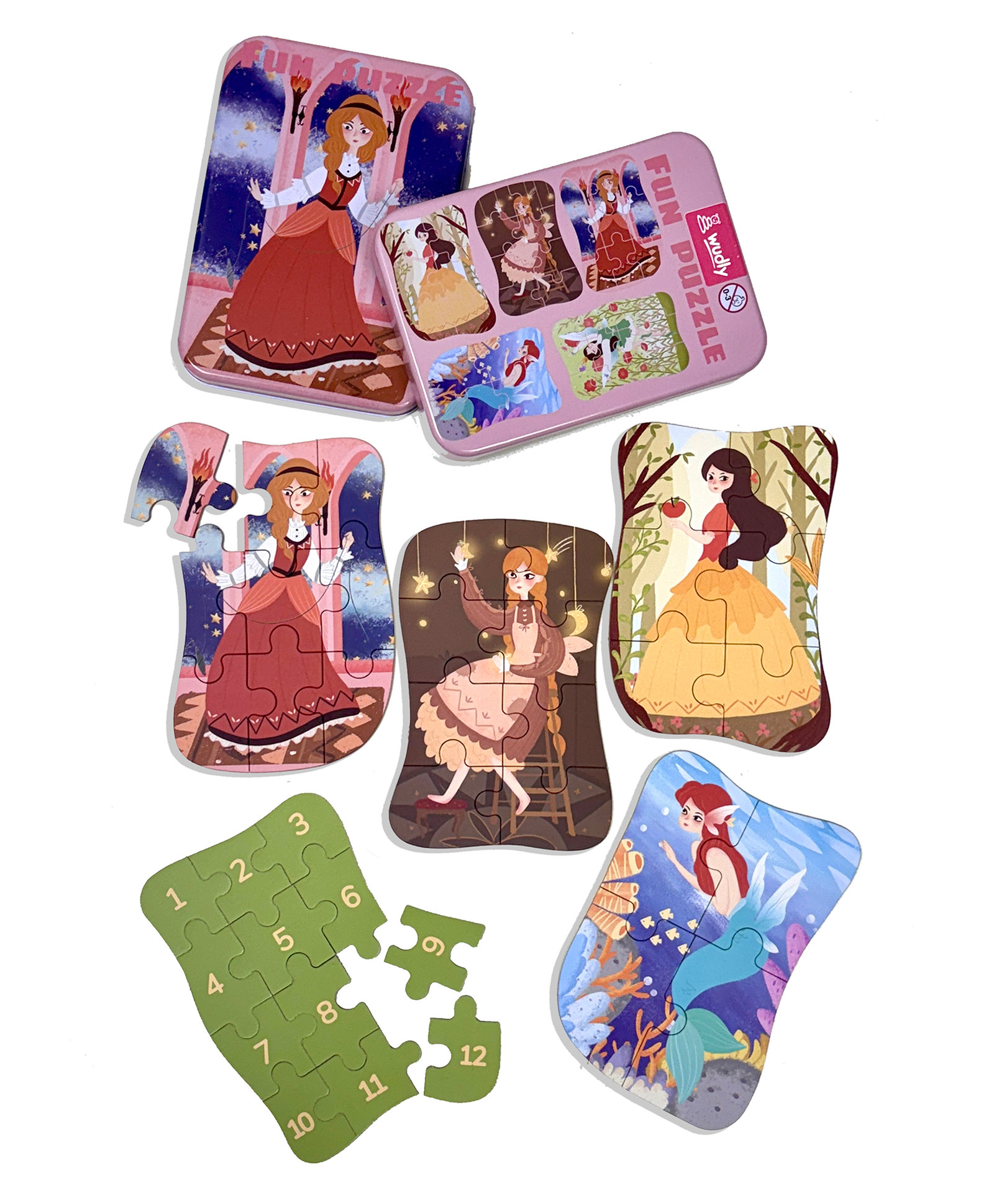 Wudly Princess Progressive Puzzle Metal Box for Kids Fairy Tale Learning Jigsaw Puzzle Set-image-14