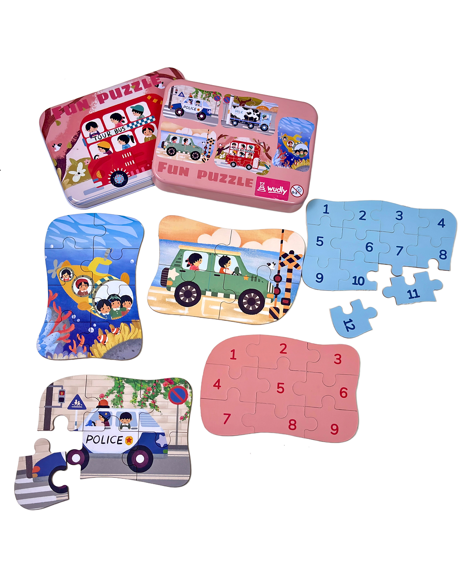Wudly Vehicles Progressive Puzzle Metal Box for Kids Number Learning Jigsaw Puzzle Set-image-26