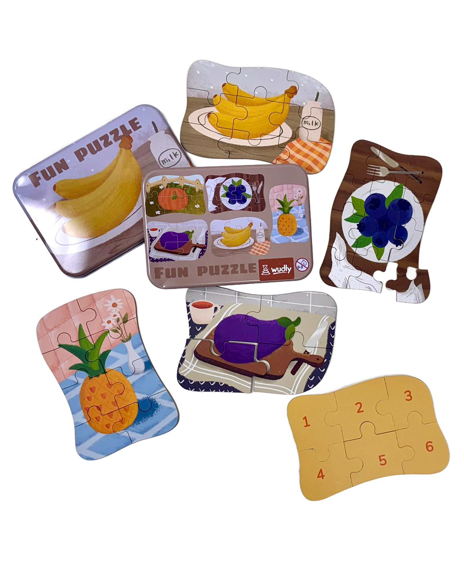 Wudly Fruits & Food Progressive Puzzle Metal Box for Kids Number Learning Jigsaw Puzzle Set-picture-14