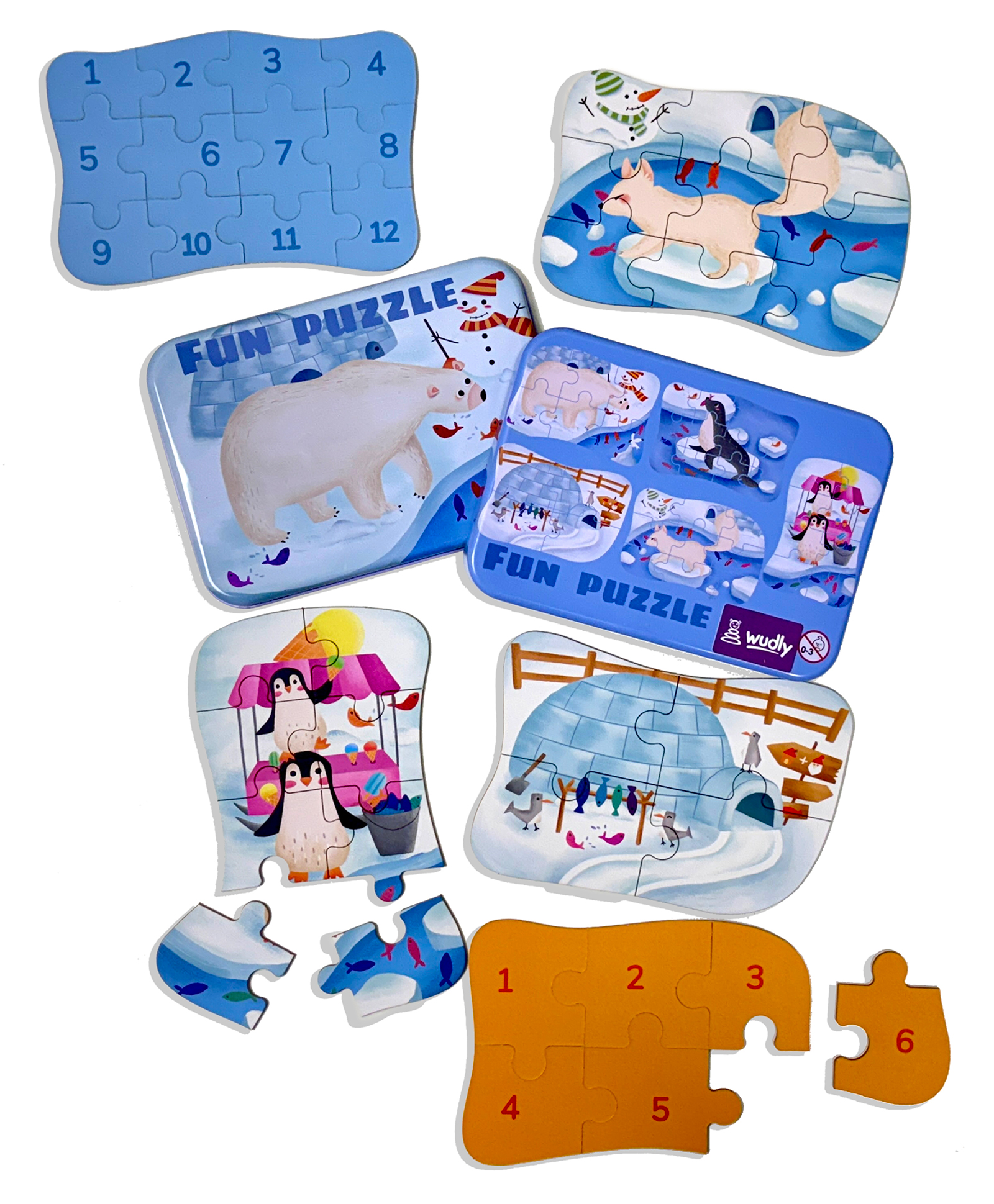 Wudly Polar Animals Progressive Puzzle Metal Box for Kids Number Learning Jigsaw Puzzle Set-image-9