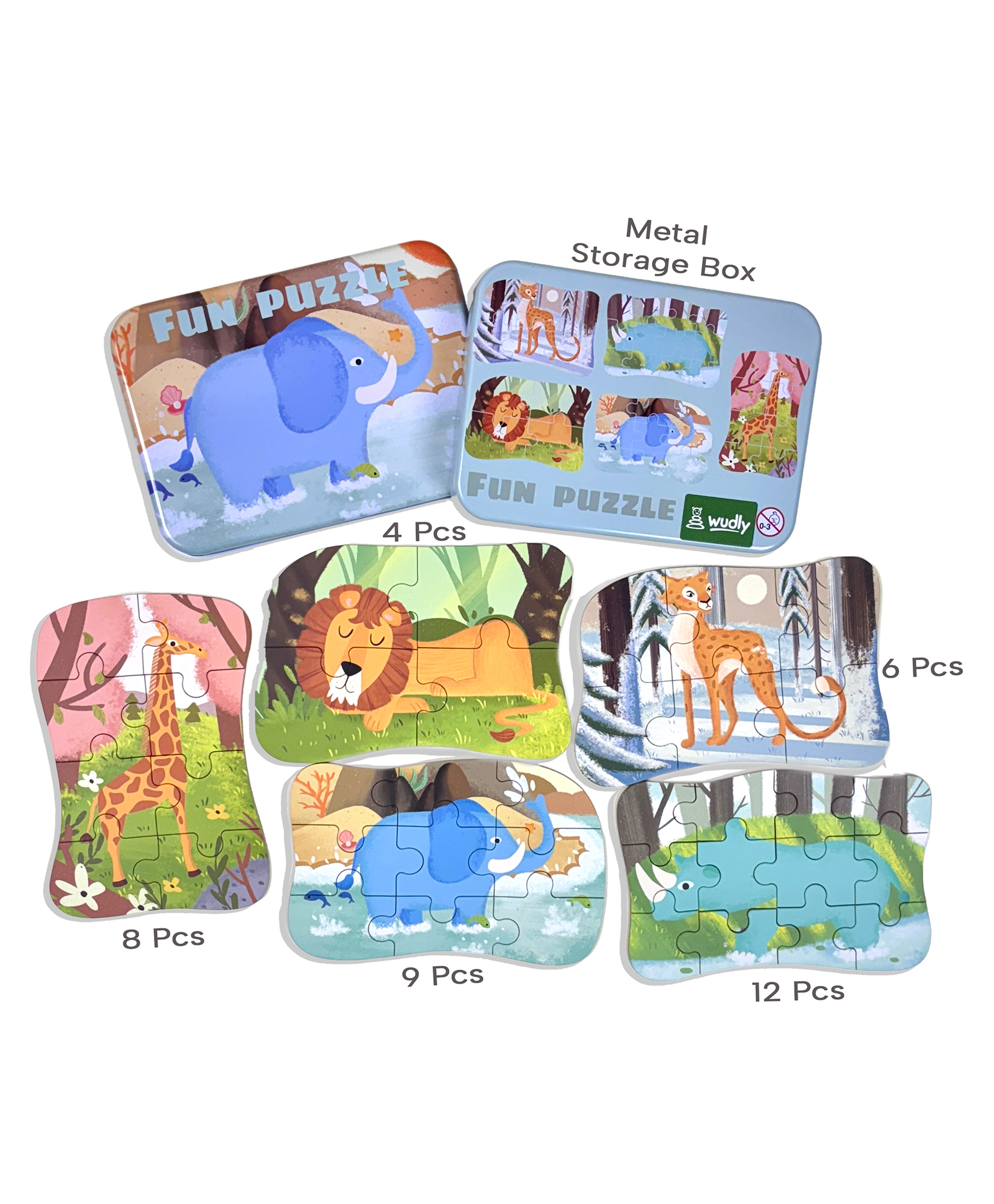 Wudly Wild Animals Progressive Puzzle Metal Box for Kids Educational Jigsaw Puzzle Set-image-22