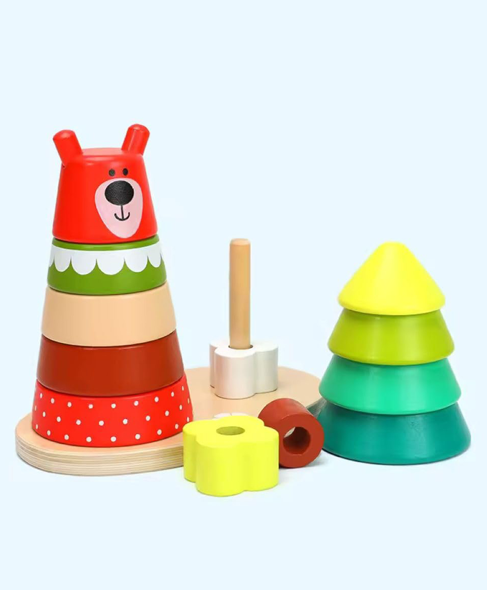 Wudly Wooden Stacking Toy Set for Kids Animal & Tree Shape Ring Stacker Learning Toy-picture-27