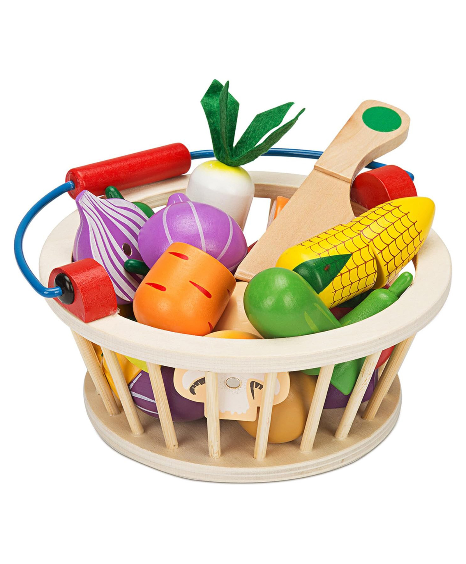 Wudly Wooden Vegetable Cutting Toy Set with Basket Pretend Play Kitchen Toy for Kids-image-32