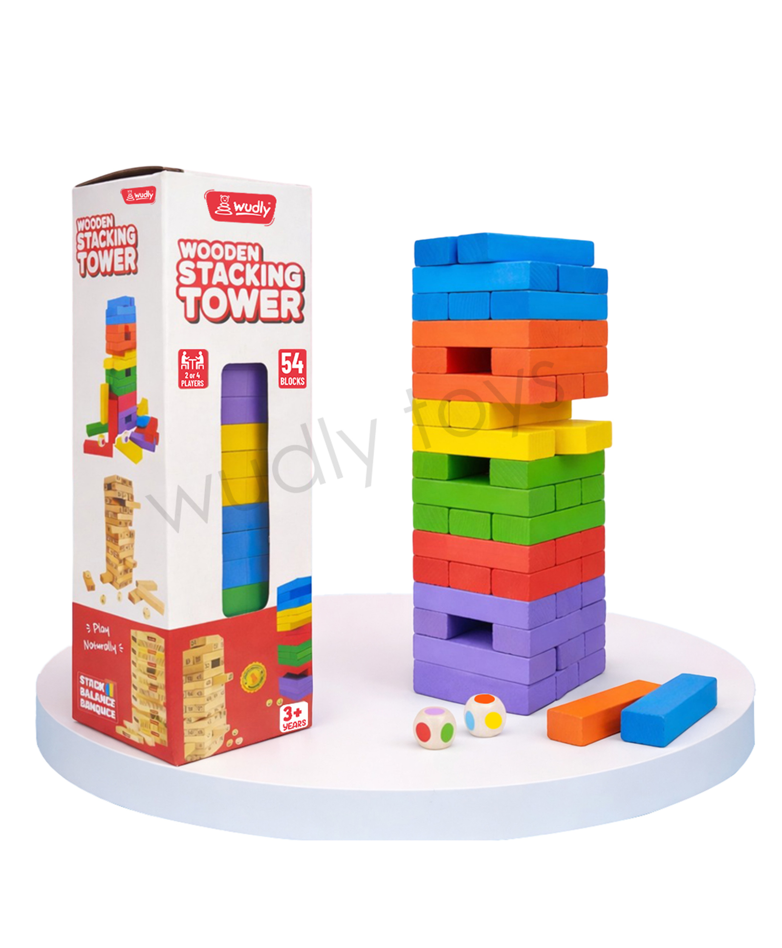 Wudly Wooden Stacking Tower Game for Kids Colorful Tumbling Tower Block Game (54 Pieces)-image-31