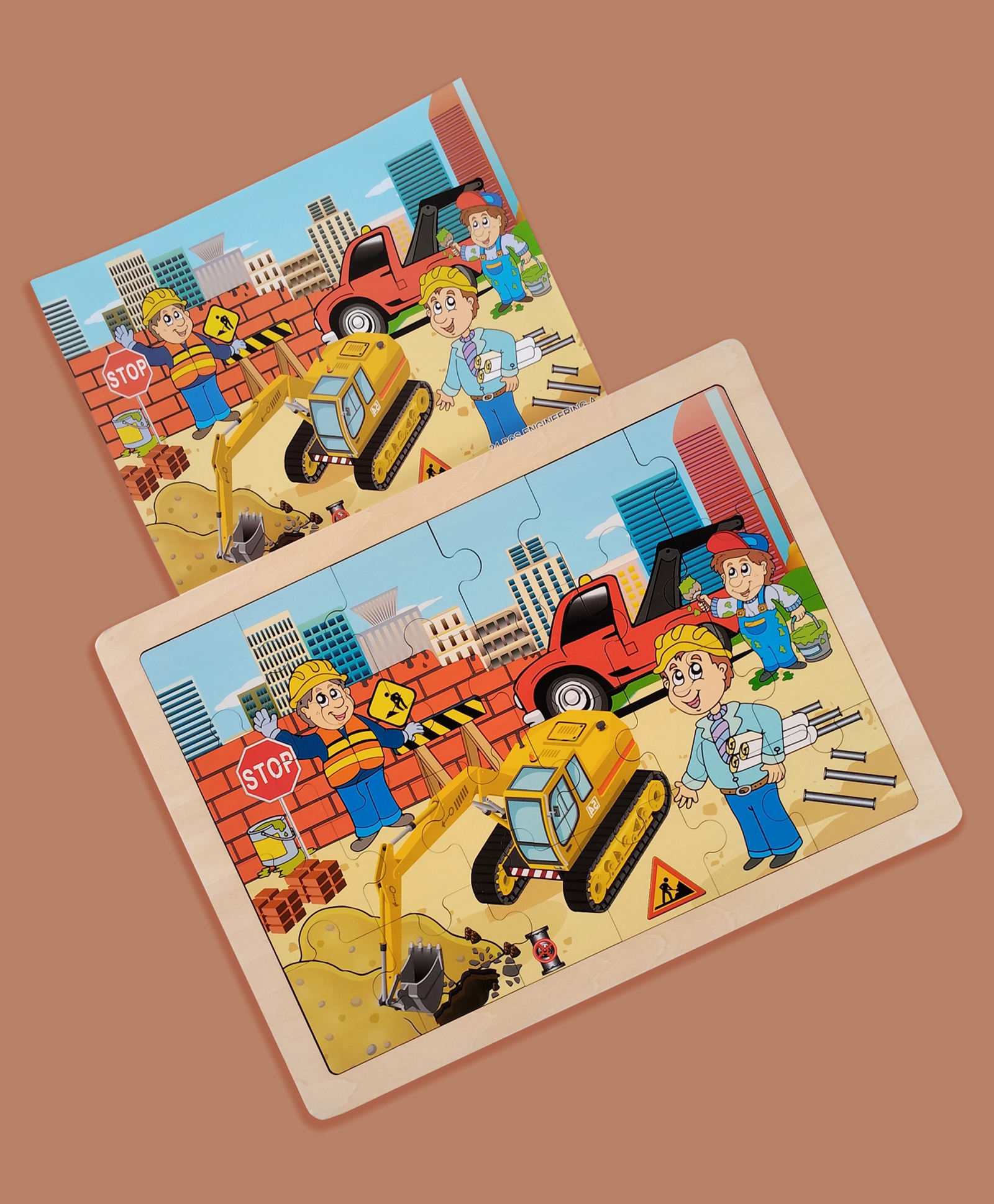 Wudly Wooden Construction Theme Puzzle Board for Kids Vehicle & Worker Learning Jigsaw Puzzle-image-20