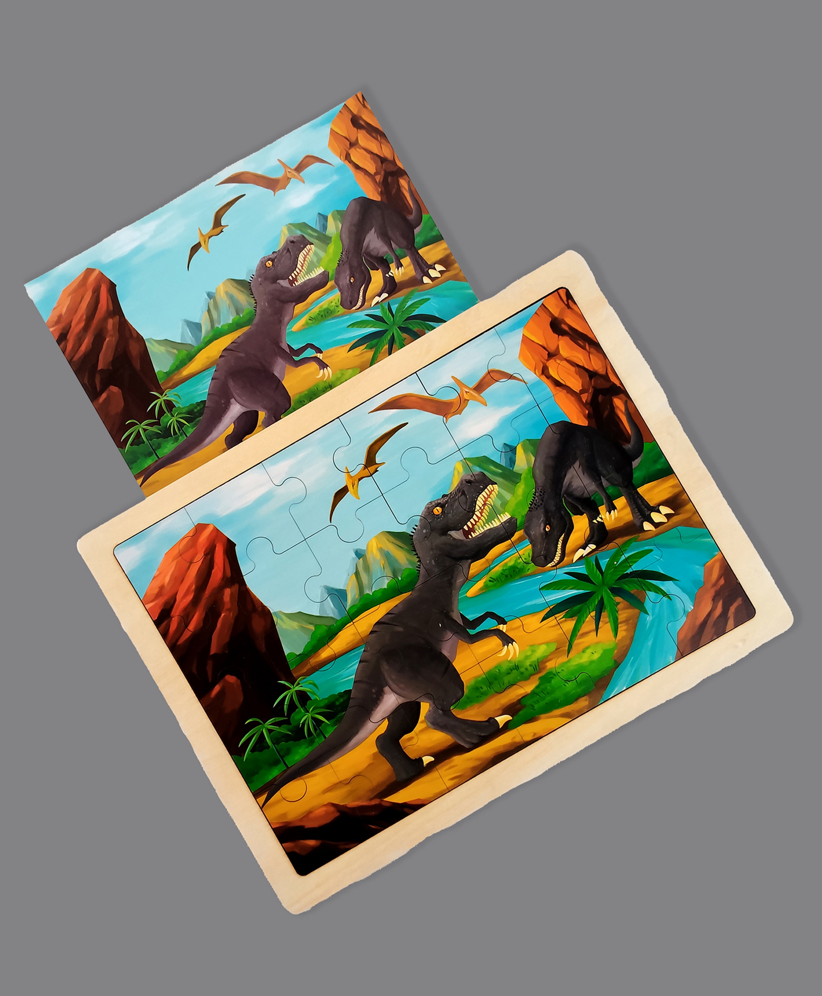 Wudly Wooden Dinosaur Theme Puzzle Board for Kids Prehistoric Learning Jigsaw Puzzle-picture-9