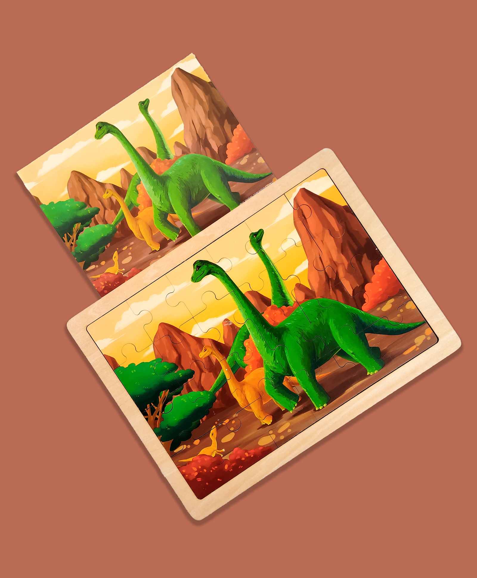 Wudly Wooden Dinosaur Landscape Puzzle Board for Kids Prehistoric Learning Jigsaw Puzzle-picture-8