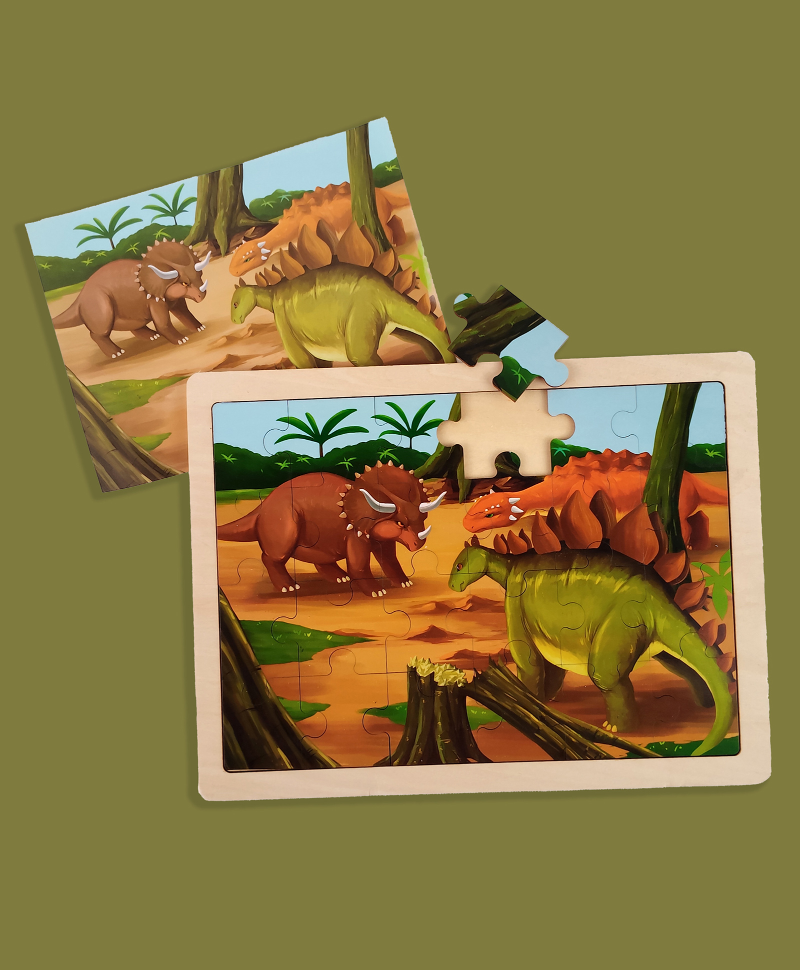 Wudly Wooden Dinosaur Fighting Scene Puzzle Board for Kids Prehistoric Learning Jigsaw Puzzle-picture-2