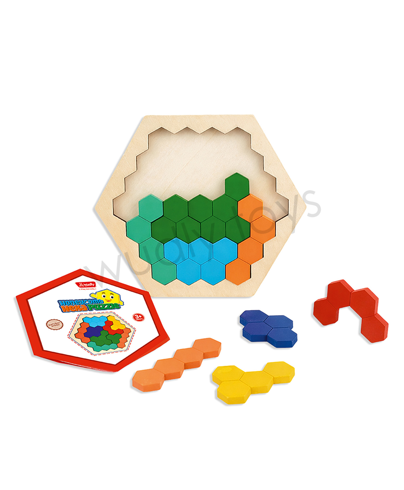 Wudly Wooden Hexagon Puzzle Board Game for Kids Color Pattern Matching Brain Teaser-image-27