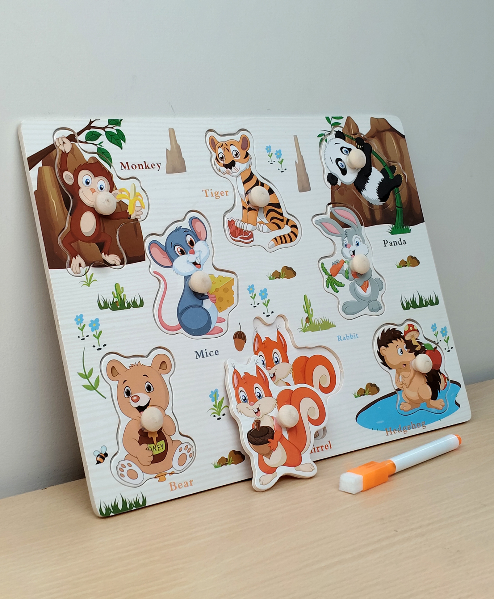Wudly Wooden Animal Knob Puzzle Board for Kids Wild Animal Learning Educational Toy-picture-21