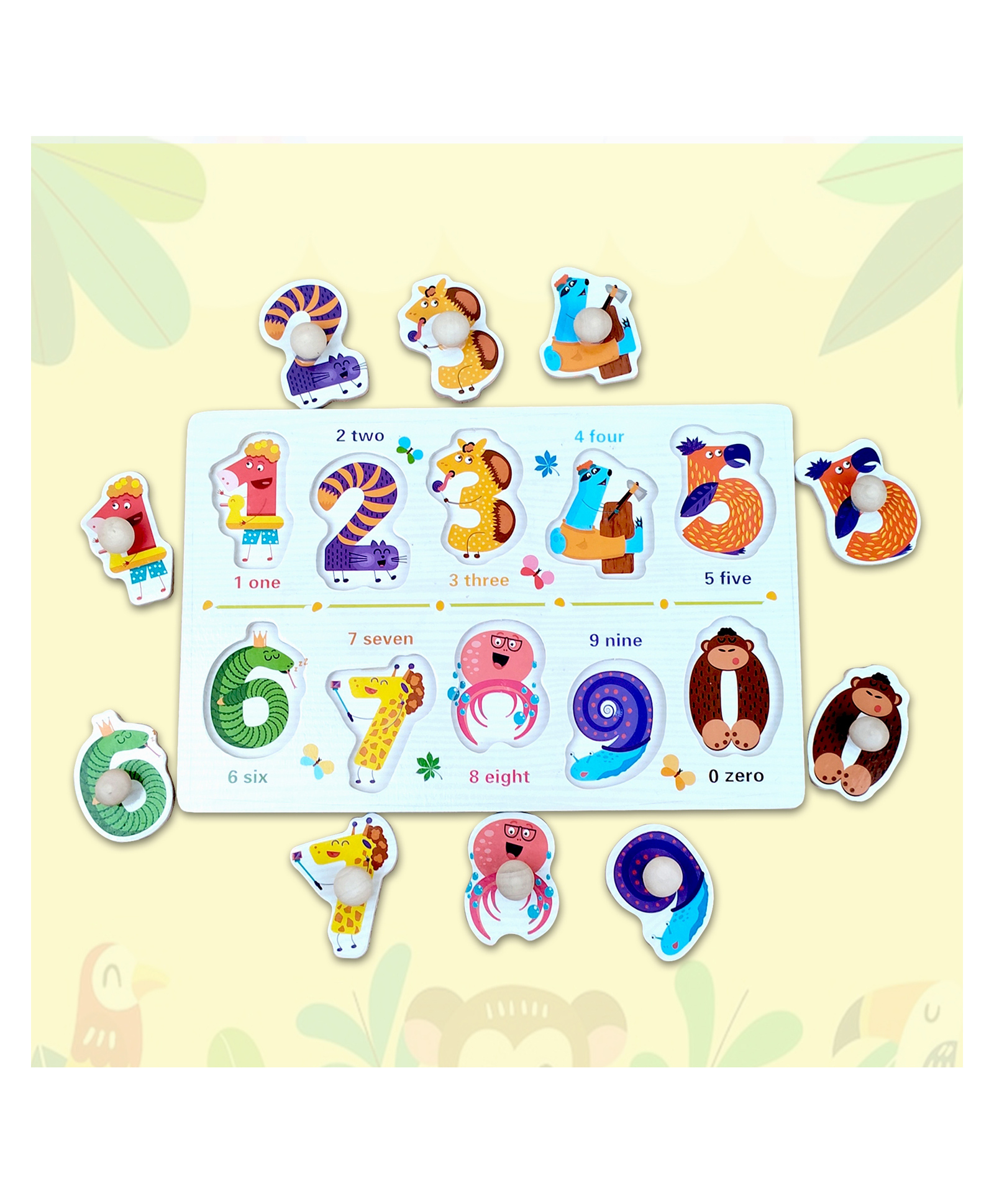 Wudly Wooden Number Knob Puzzle for Kids Animal Theme Number Learning Board-image-7
