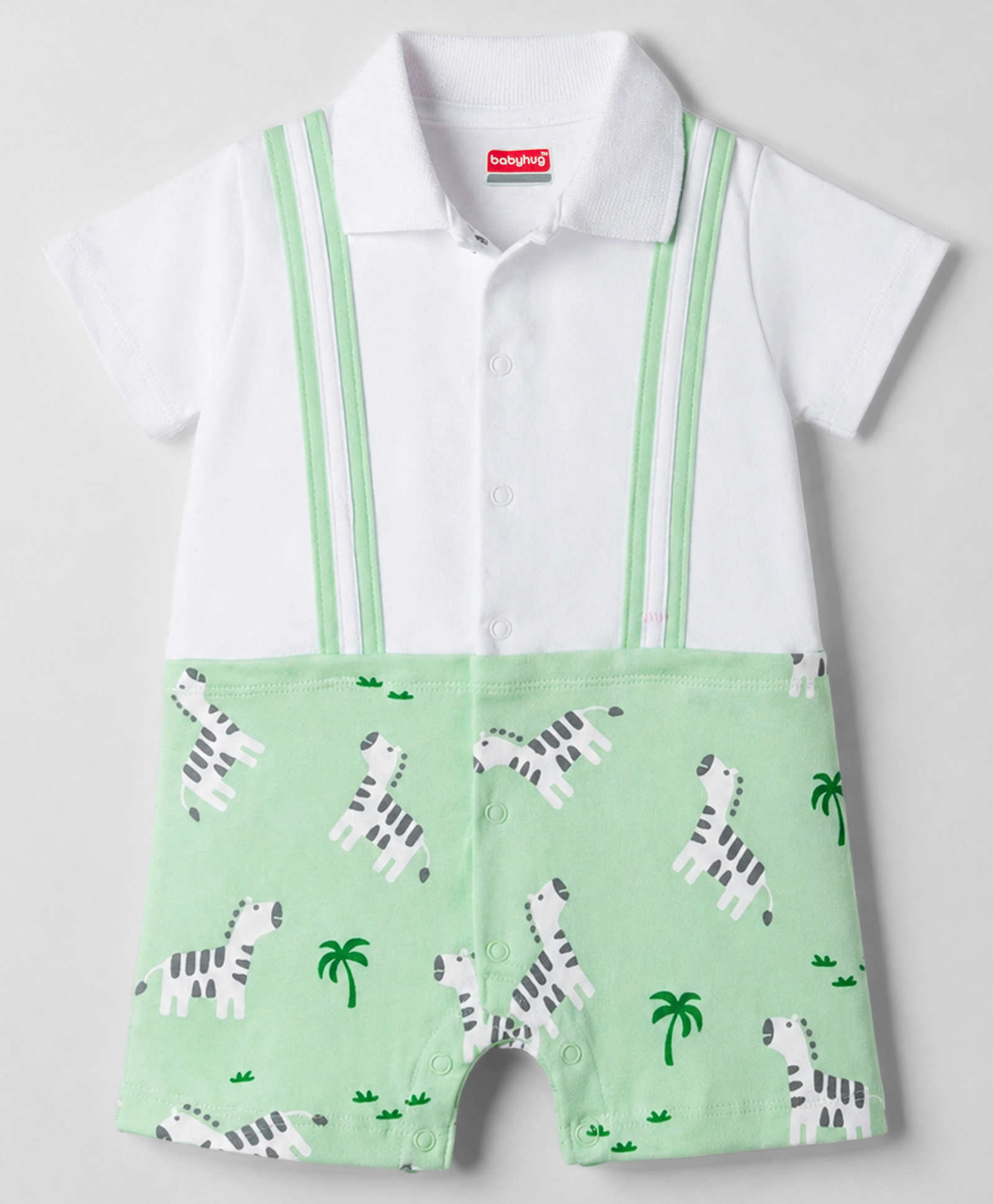 Babyhug 100% Cotton 100% Cotton Knit Half Sleeves Zebra Printed Romper - Multicolor-image-49