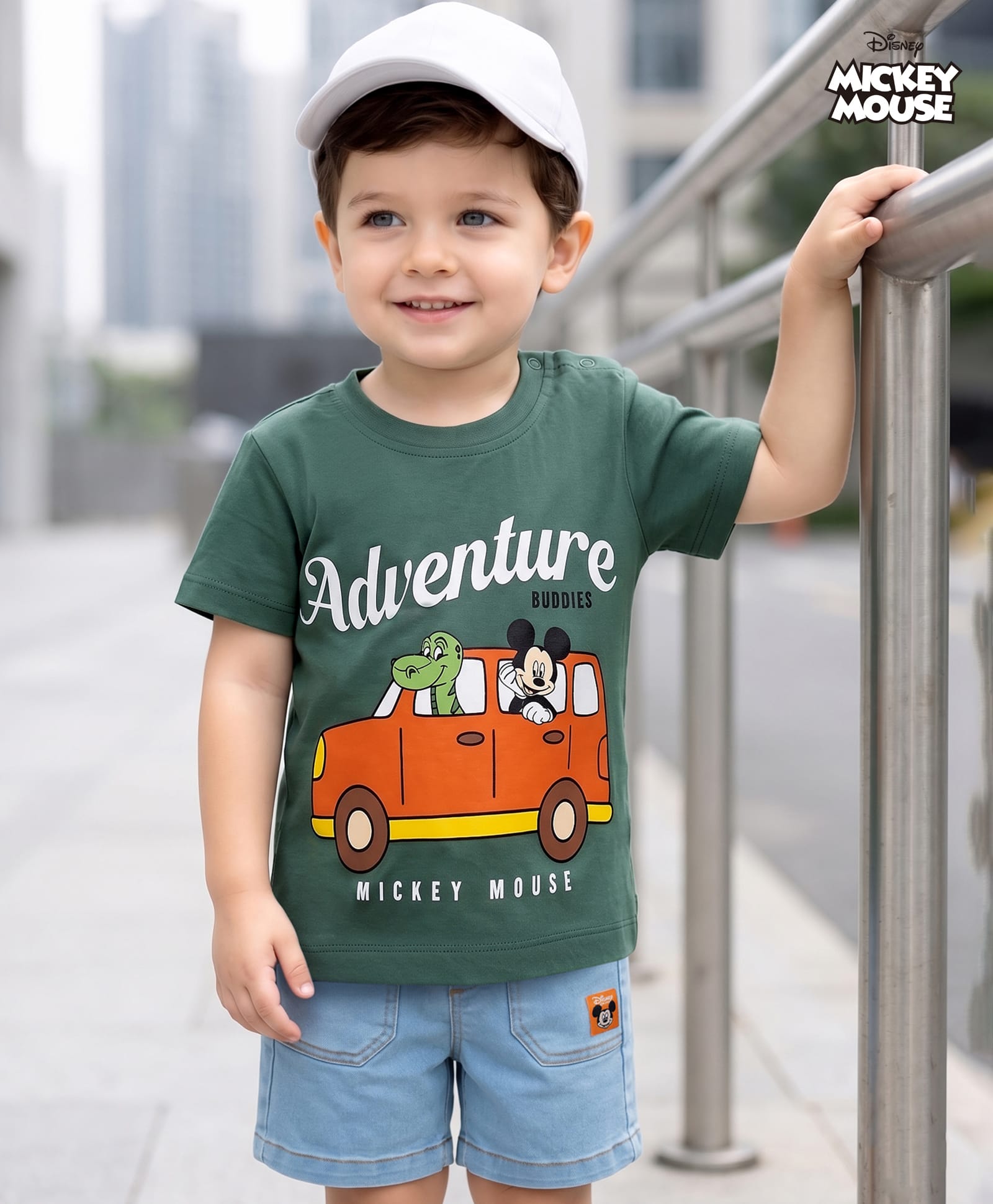 Babyhug Disney Half Sleeves T-Shirt & Denim Shorts With Mickey Mouse Graphics - Multicolor-image-47