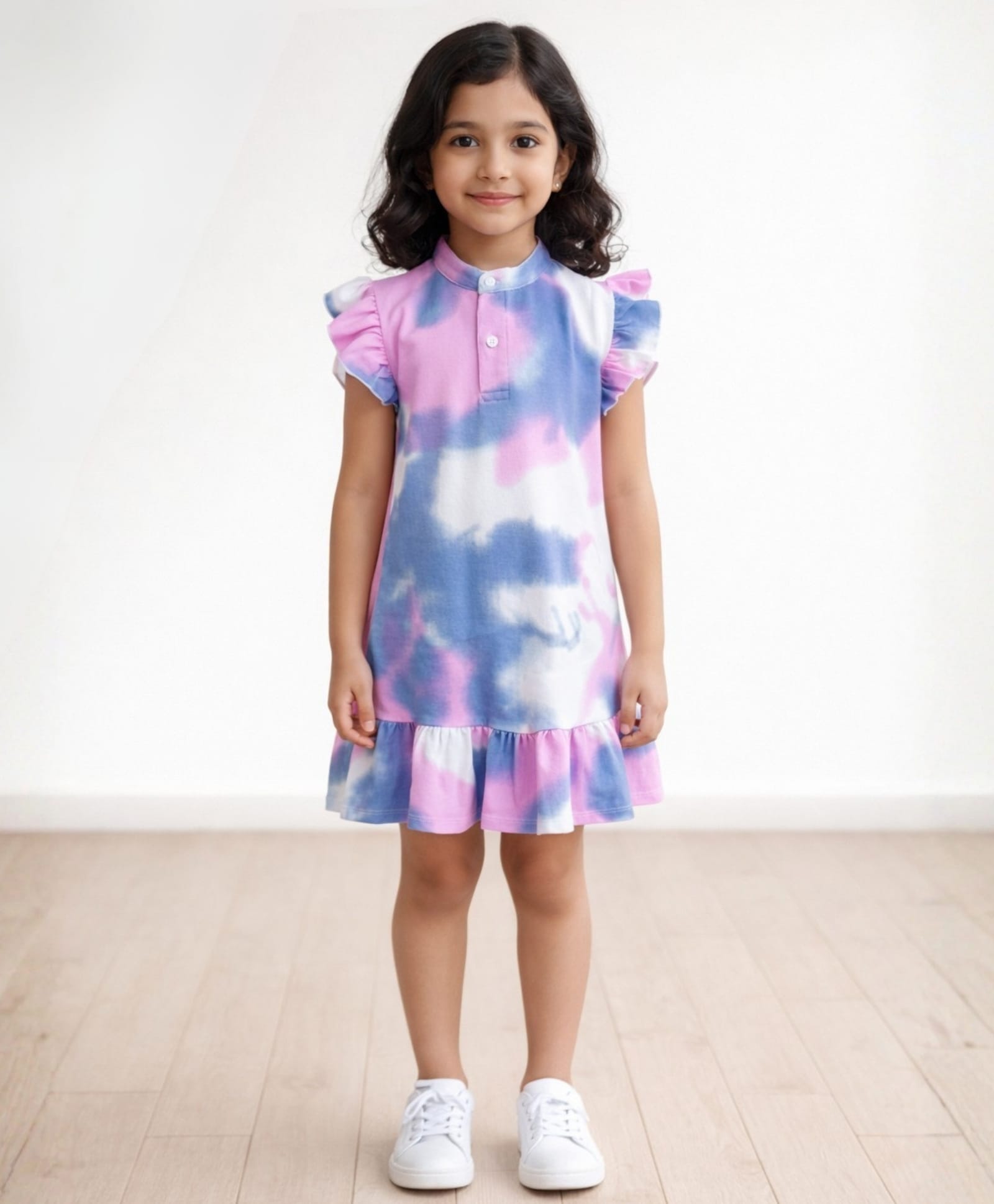 Anthrilo Cotton Blend Knit Frill Sleeves Tie & Dye Dress - Pink-picture-10