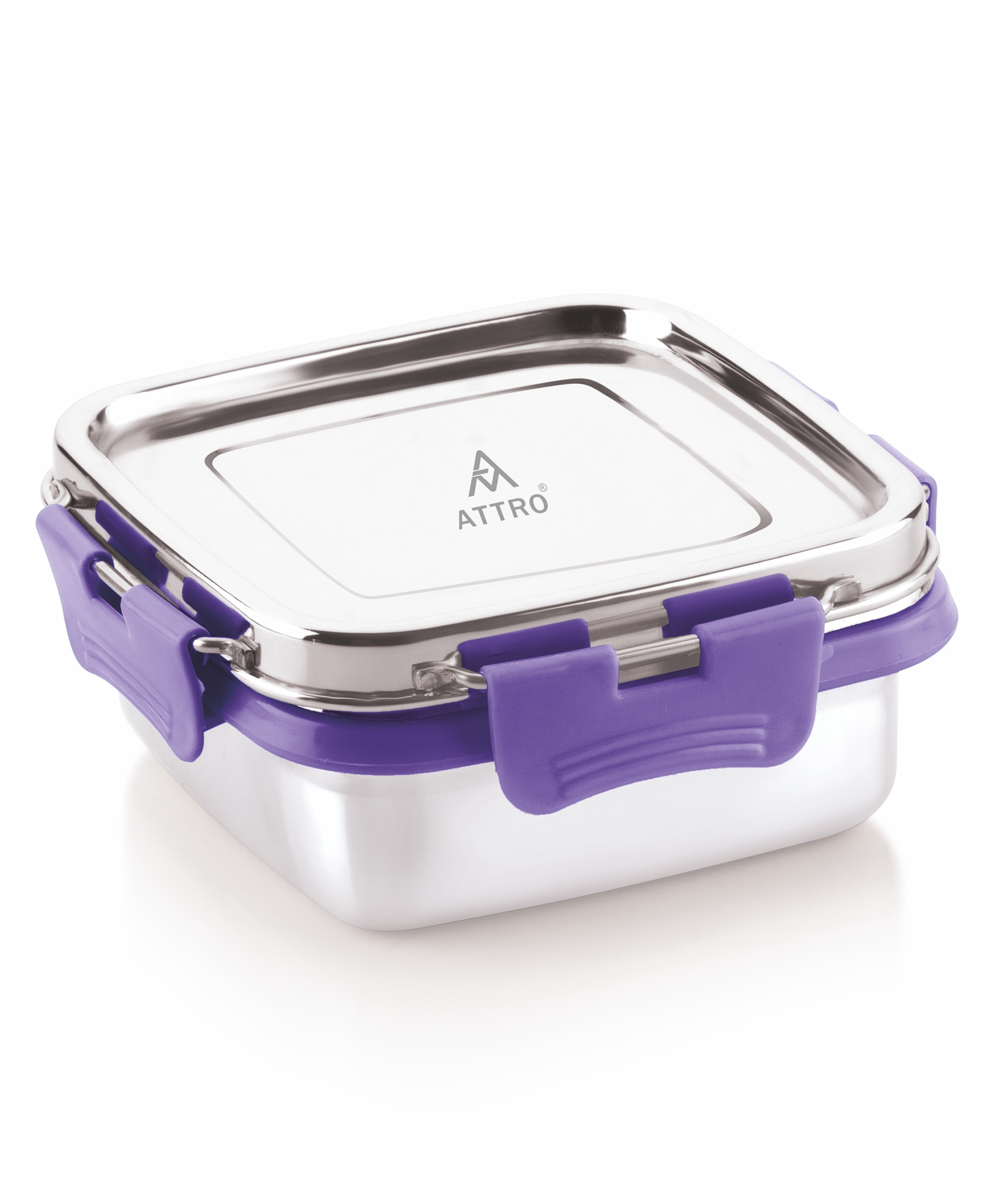 ATTRO Shine Stainless Steel Leak Proof Square Lunch Box Microwave Safe 400 ml - Purple-picture-13