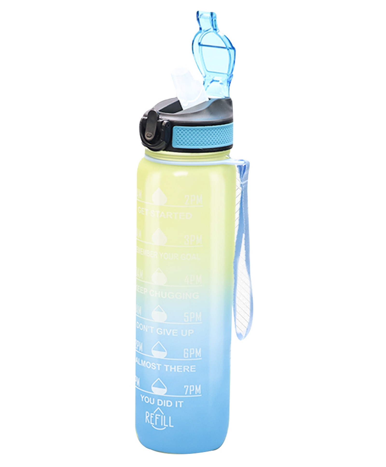 ATTRO Motivational Quotes & Time Marker Dual Colour Sports Bottle Light Blue & Yellow - 1 L-picture-16