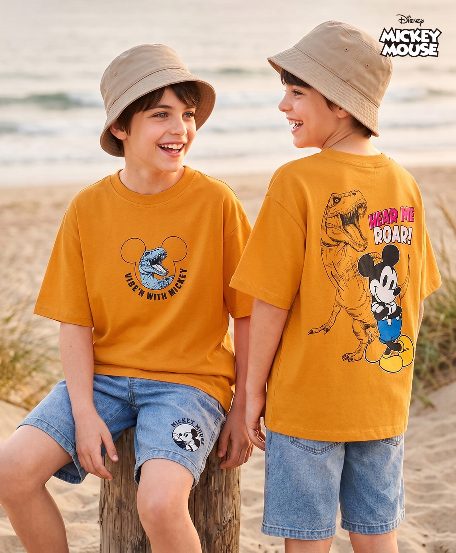 Pine Kids Disney 100% Cotton Knit T-Shirt & Shorts Set With Mickey Mouse & Friends Graphic - Orange-image-22