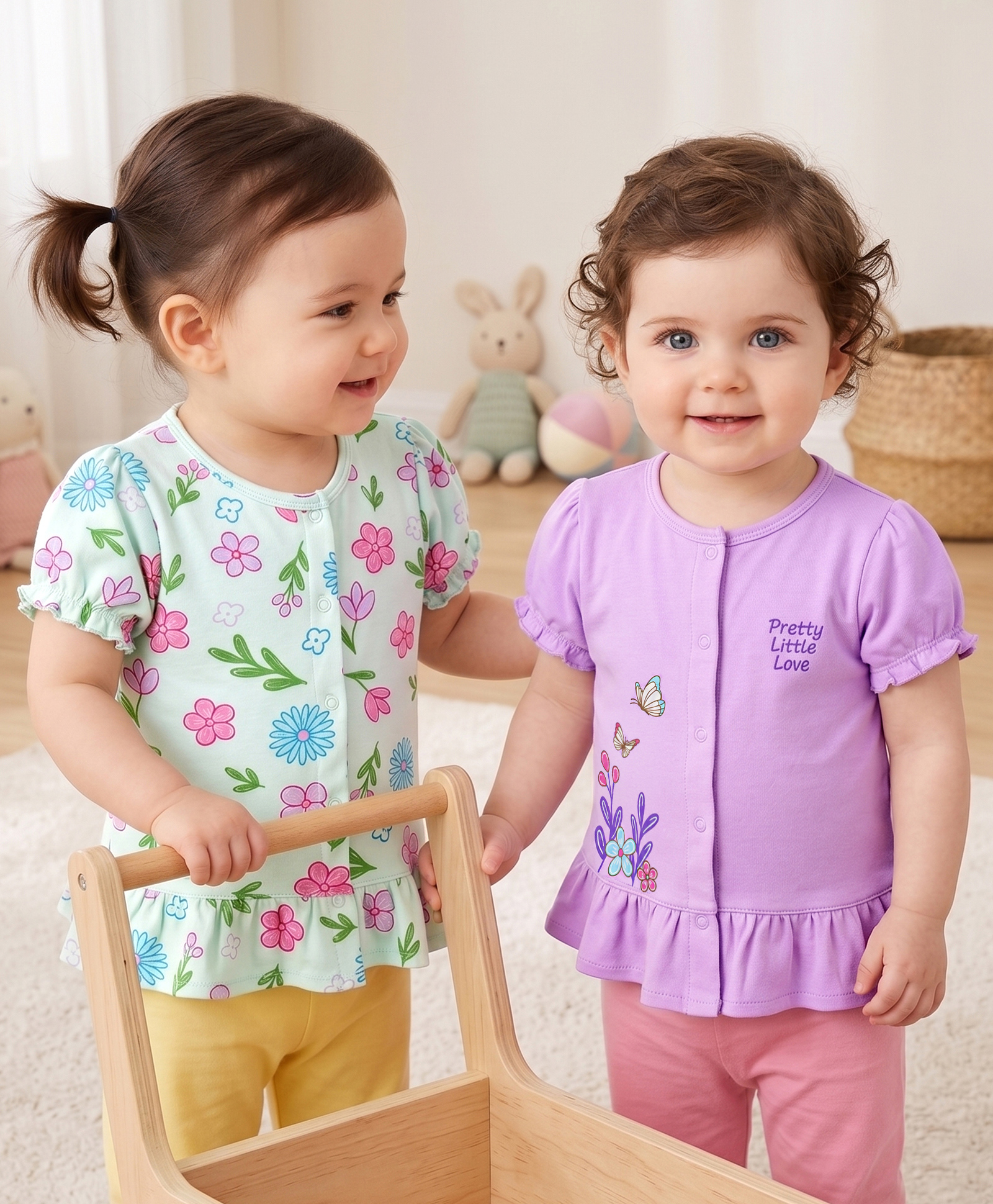 Babyoye 100% Cotton Interlock Knit Half Sleeves Jhablas With Eco Jiva Finish Floral Print Pack of 2 - Multicolour-picture-23