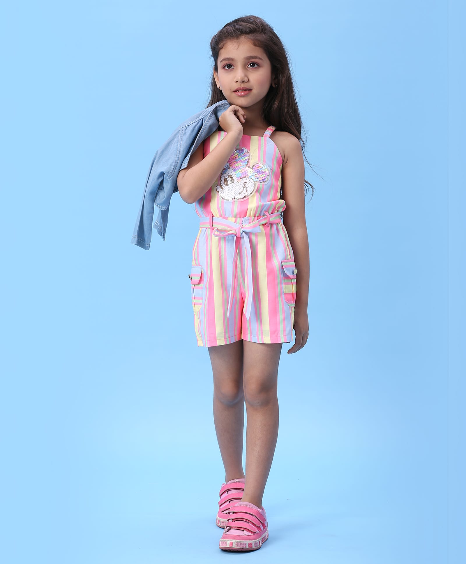 MAC WIN Cotton Linen Woven Sleeveless Striped Jumpsuit - Multi Colour-picture-28