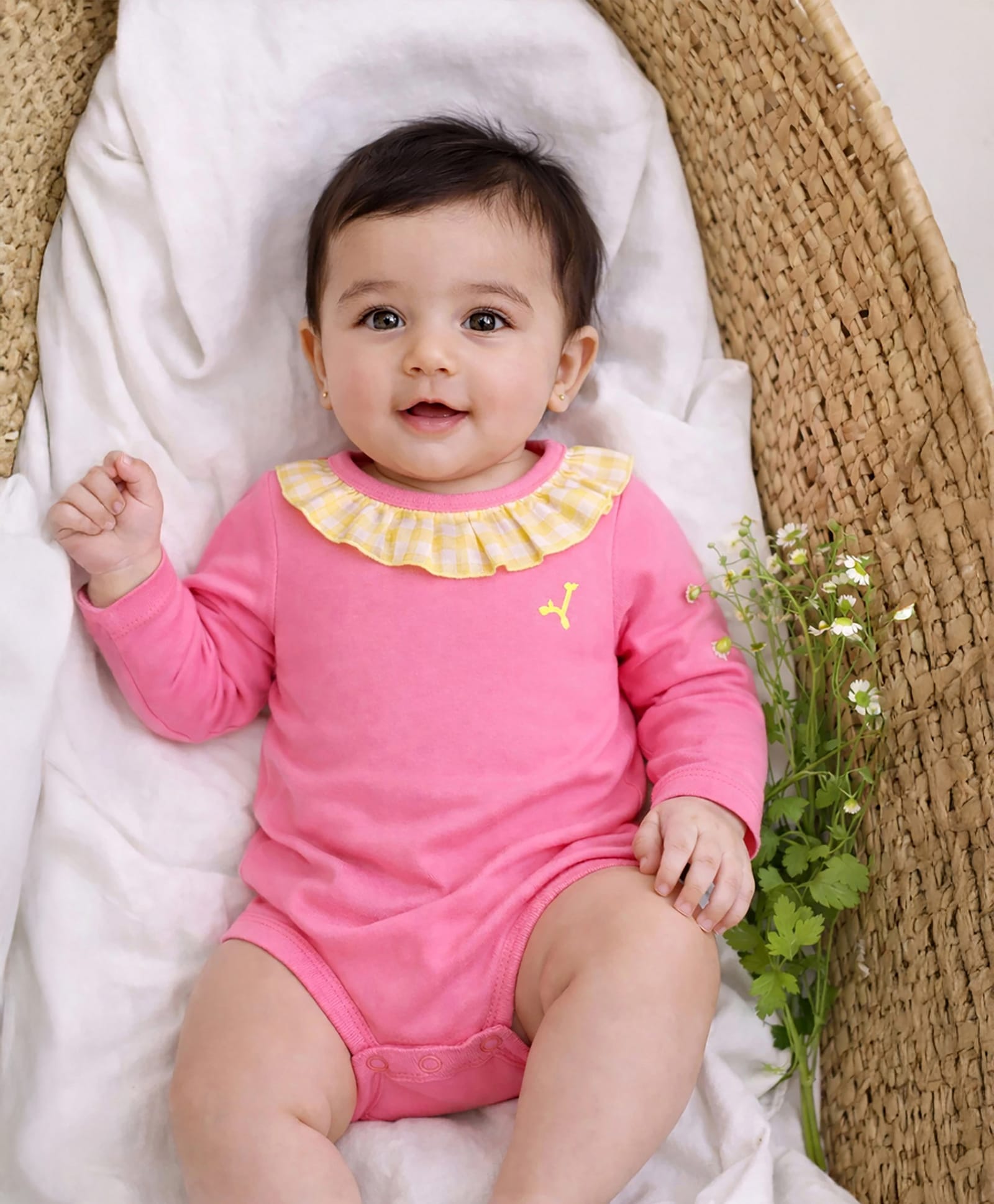 Somersault Cotton Knit Full Sleeves Frill Detailed Onesie - Pink-picture-14
