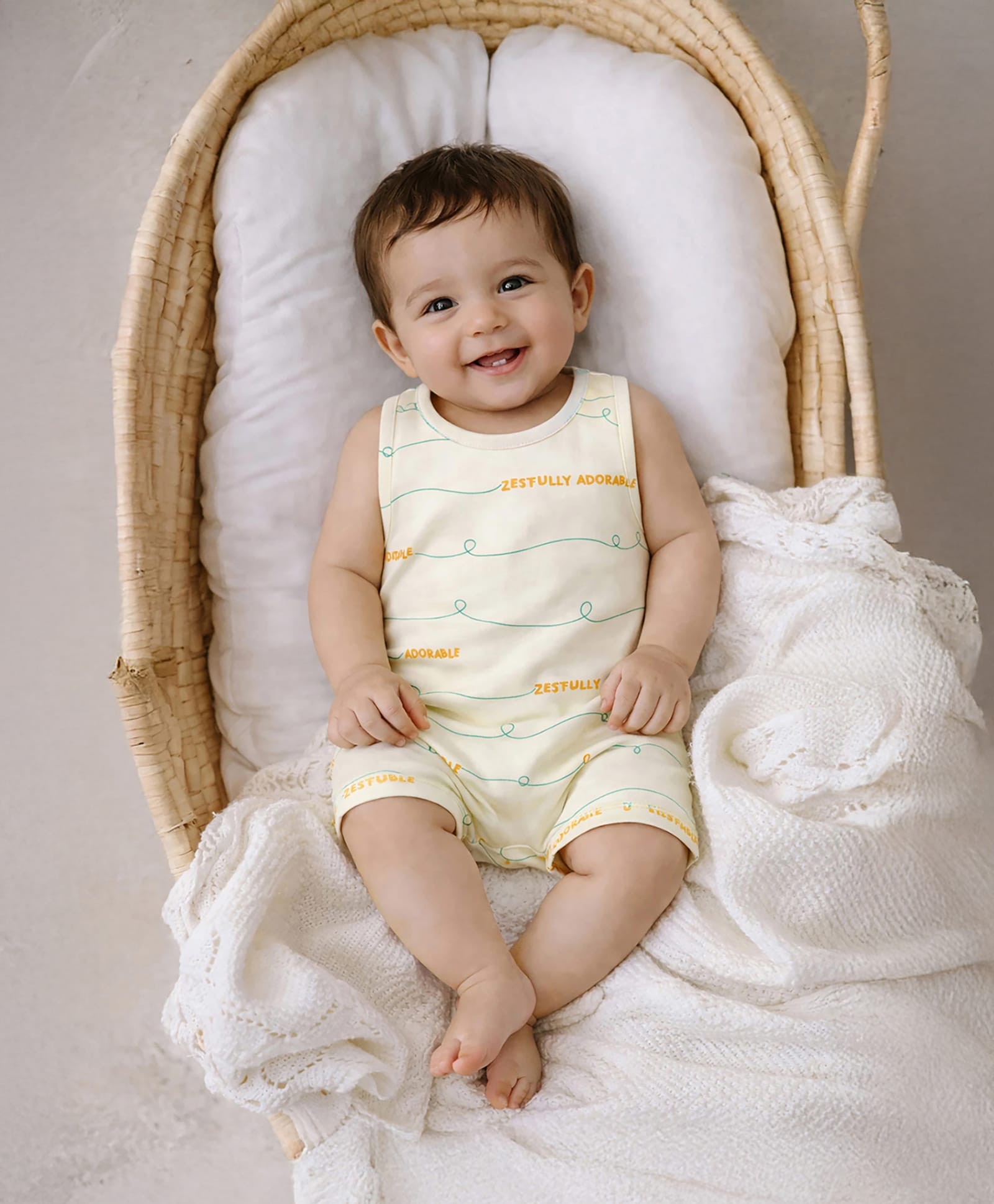 Somersault Cotton Knit Sleeveless Zestfully Adorable Text Printed Romper - Off White-picture-20