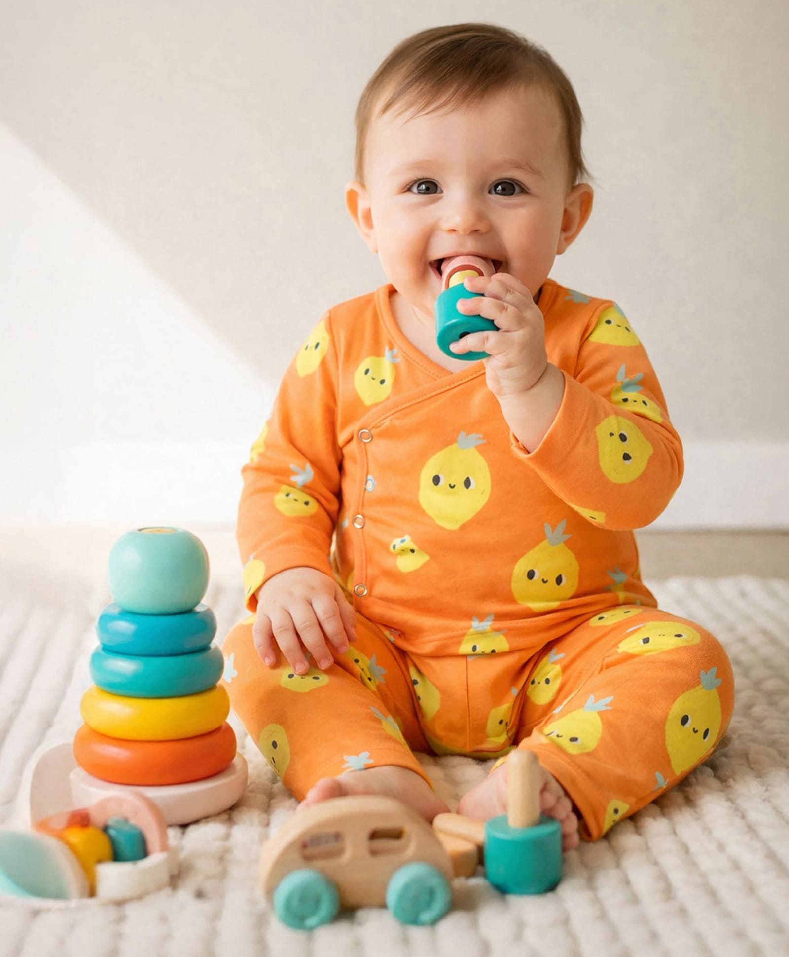 Somersault Cotton Woven Full Sleeves Lemons Printed Coordinating Jhabla & Pajama Set - Orange-picture-18