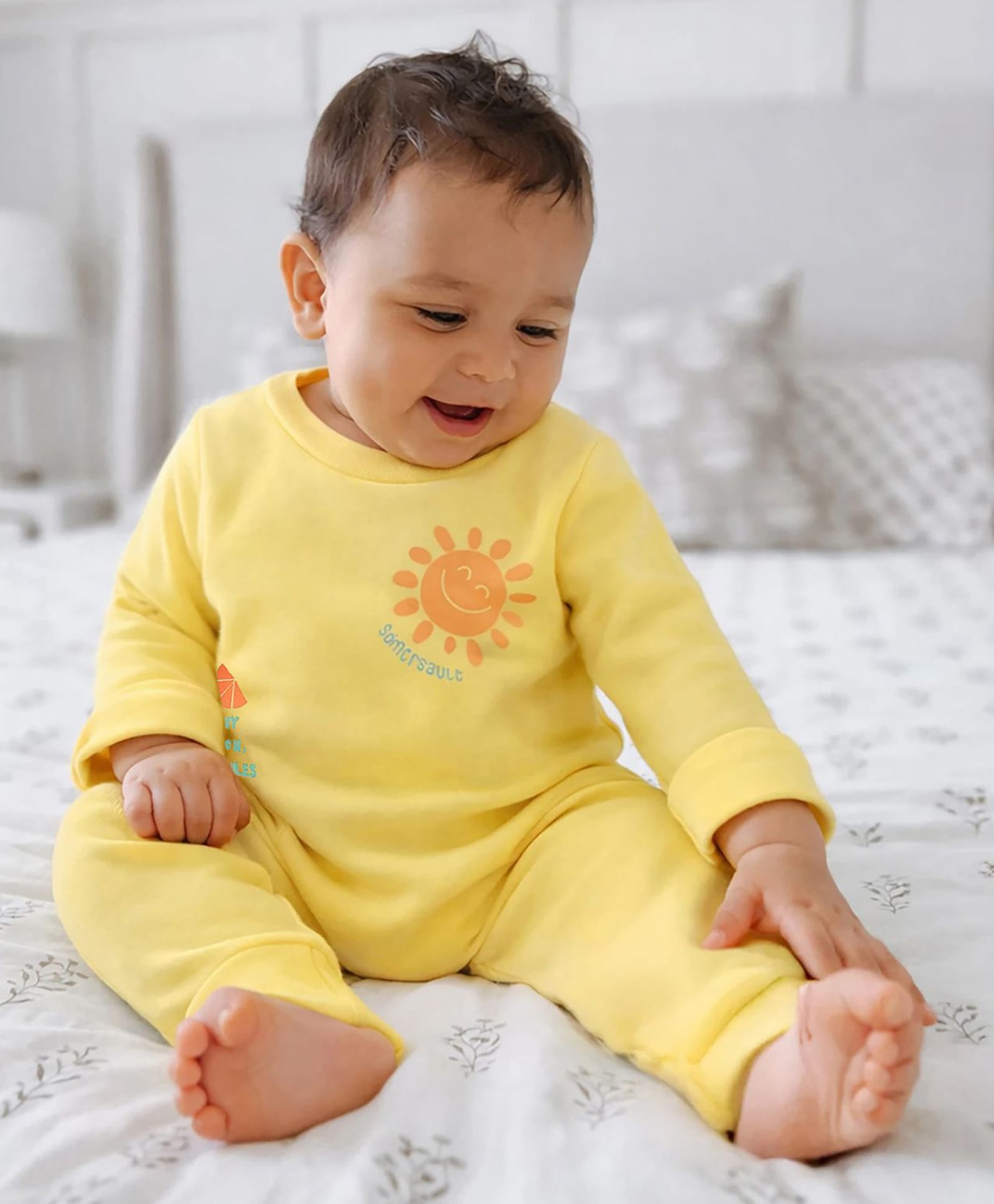 Somersault Cotton Knit Full Sleeves Sun Printed Romper - Yellow-picture-26