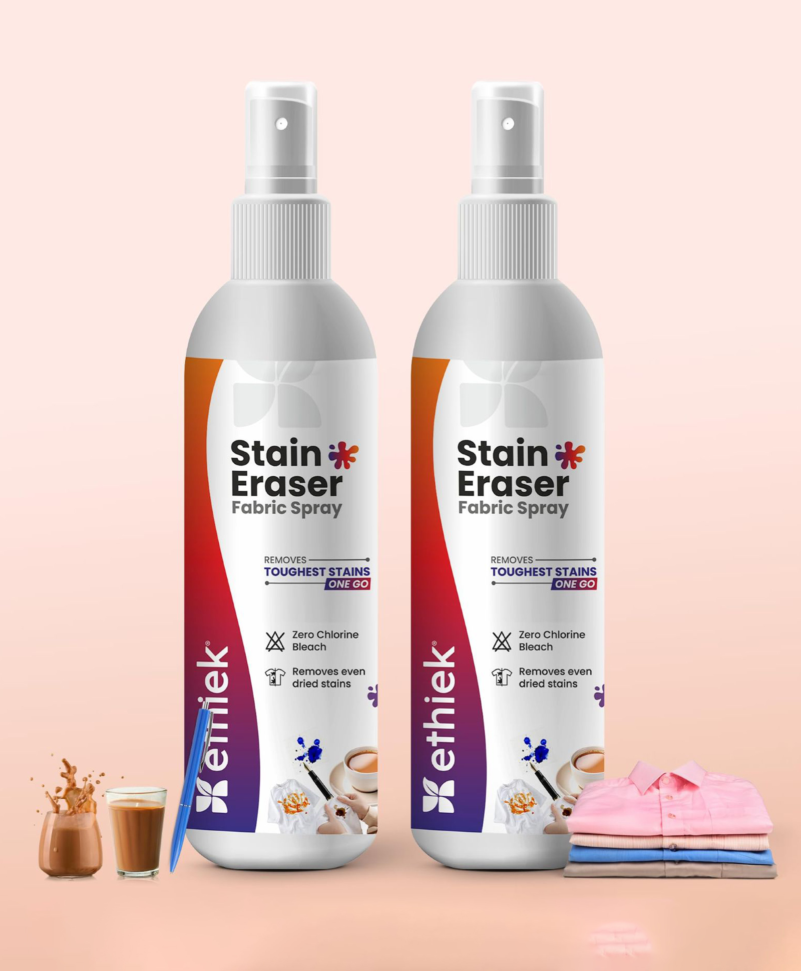 Ethiek Stain Eraser - Stain Remover for Clothes, Instant Fabric Spray, Remover for Fresh and Old Stains like Ink, Pen, Sketchpen, Tea, Coffee and Others, Colour-Safe Formula, Pack of 2 - 75 ml Each-image-43