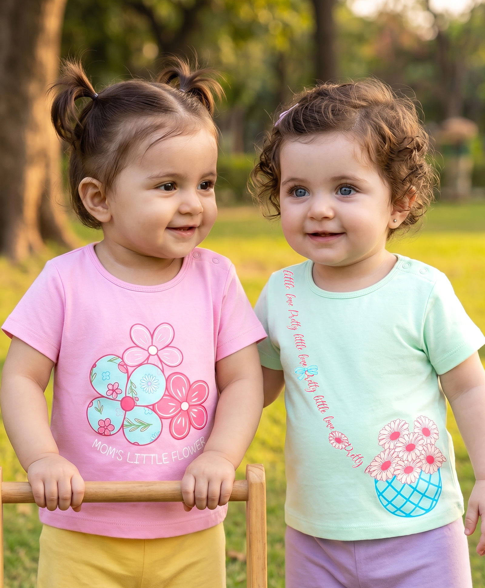 Babyoye Interlock Knit Half Sleeve T-Shirt With Floral Print Pack of 2 - Pink-picture-14