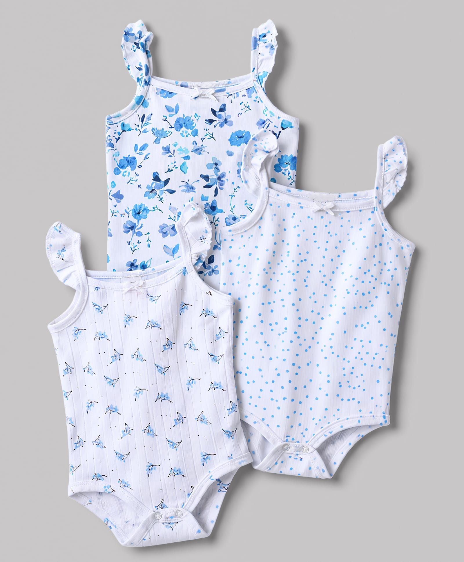 Babyhug 100% Cotton Interlock Knit Sleeveless Onesies With Floral Print Pack of 3 - Multicolor-picture-17