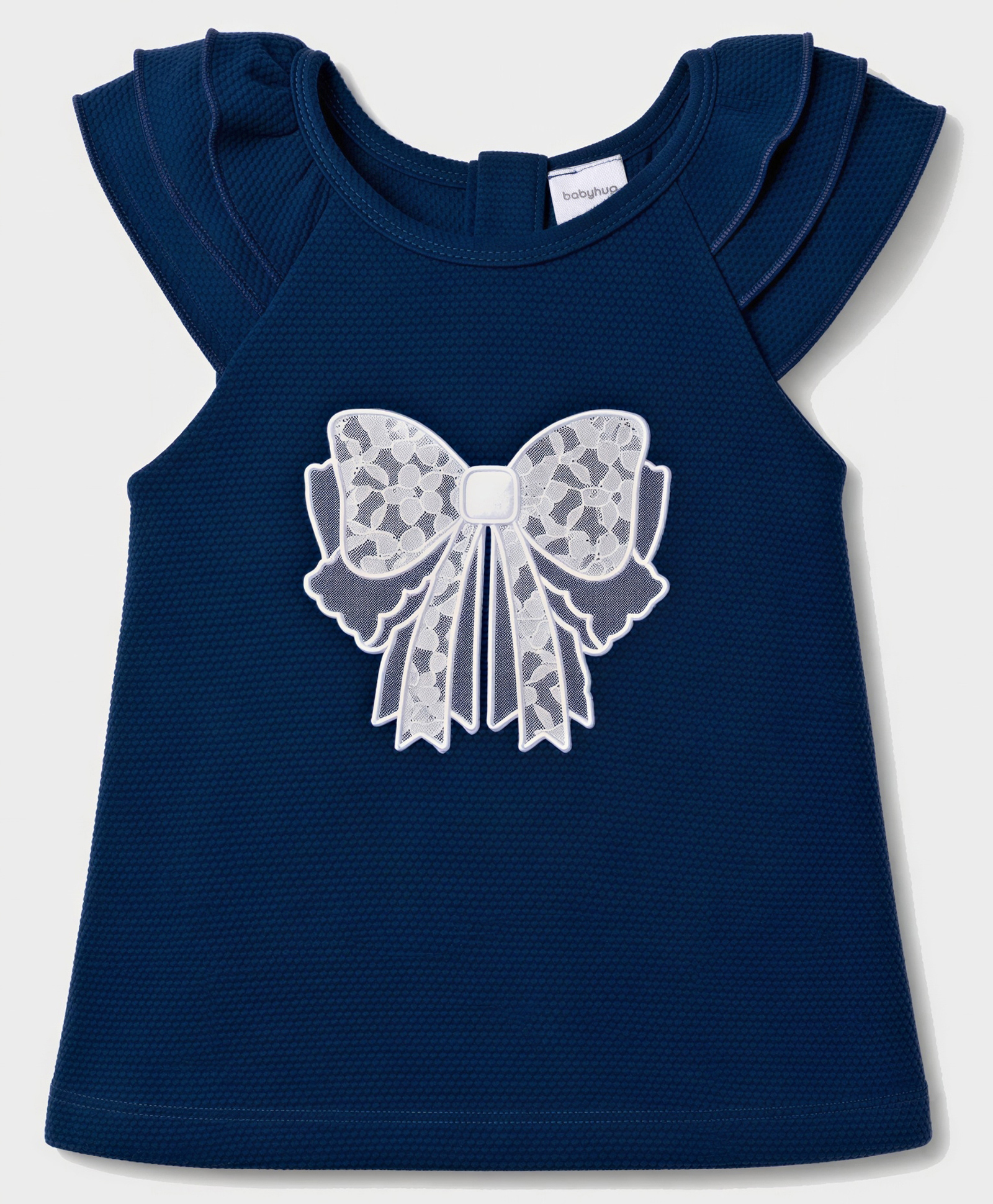 Babyhug Cotton Popcorn Knit Sleeveless Top with Lace Bow Detailing - Navy-picture-15