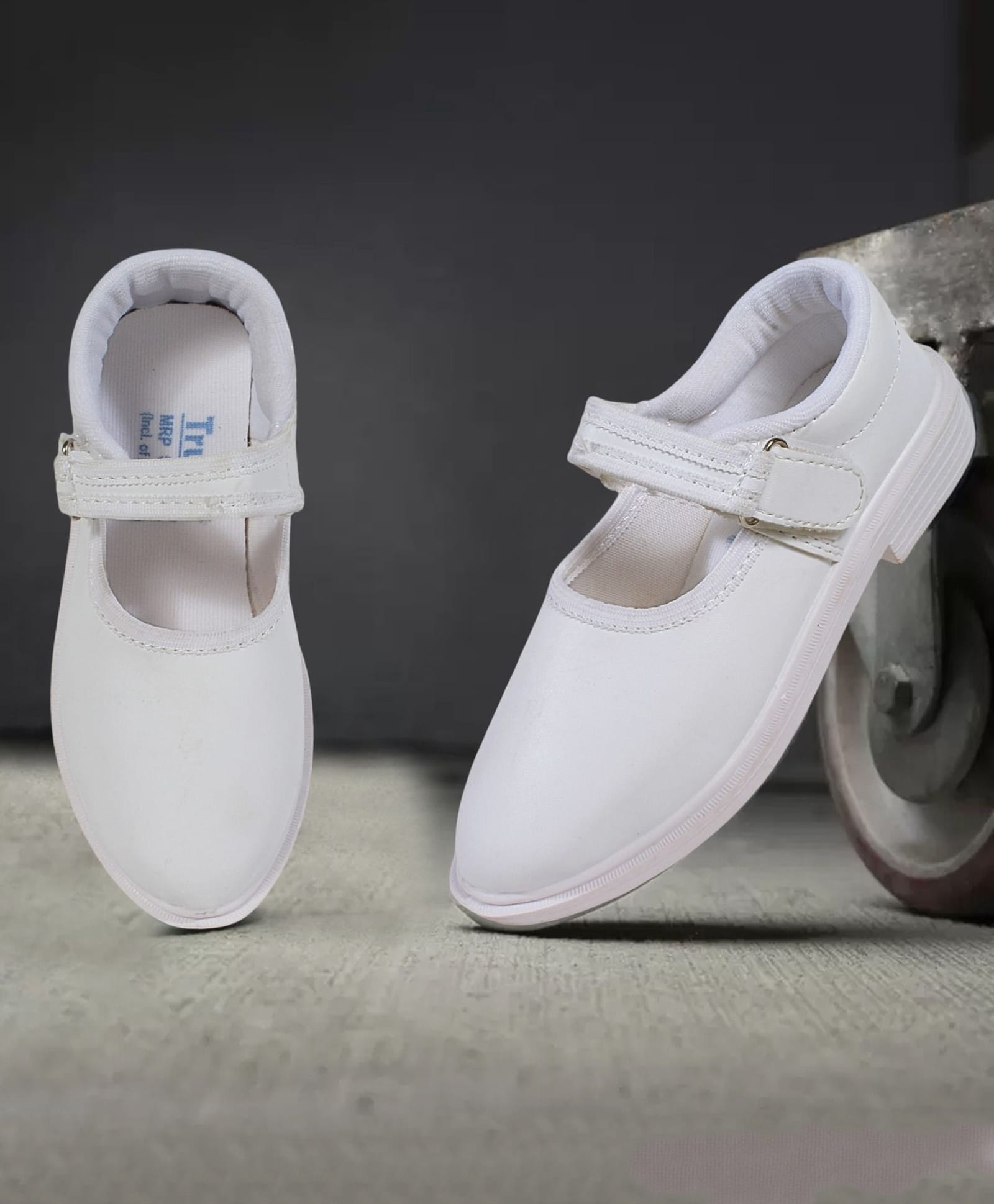 Trump Solid Velcro Closure School Shoes - White-image-37