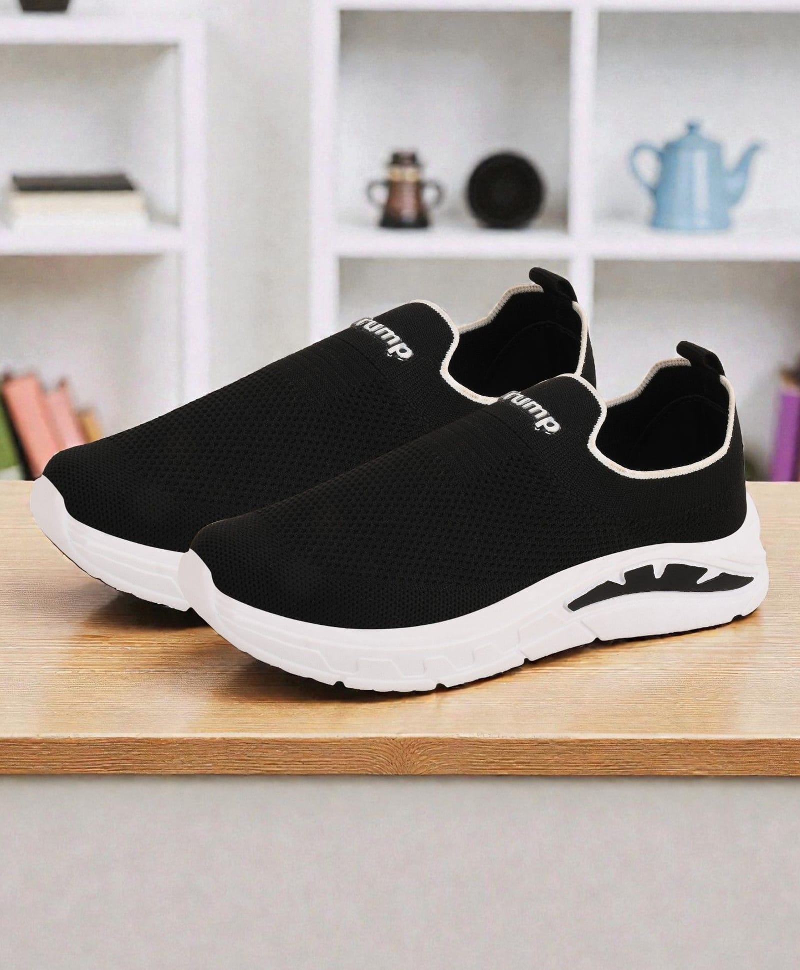 Trump Mesh Detailed Brand Name Puff Printed Slip On Shoes - Black-image-1