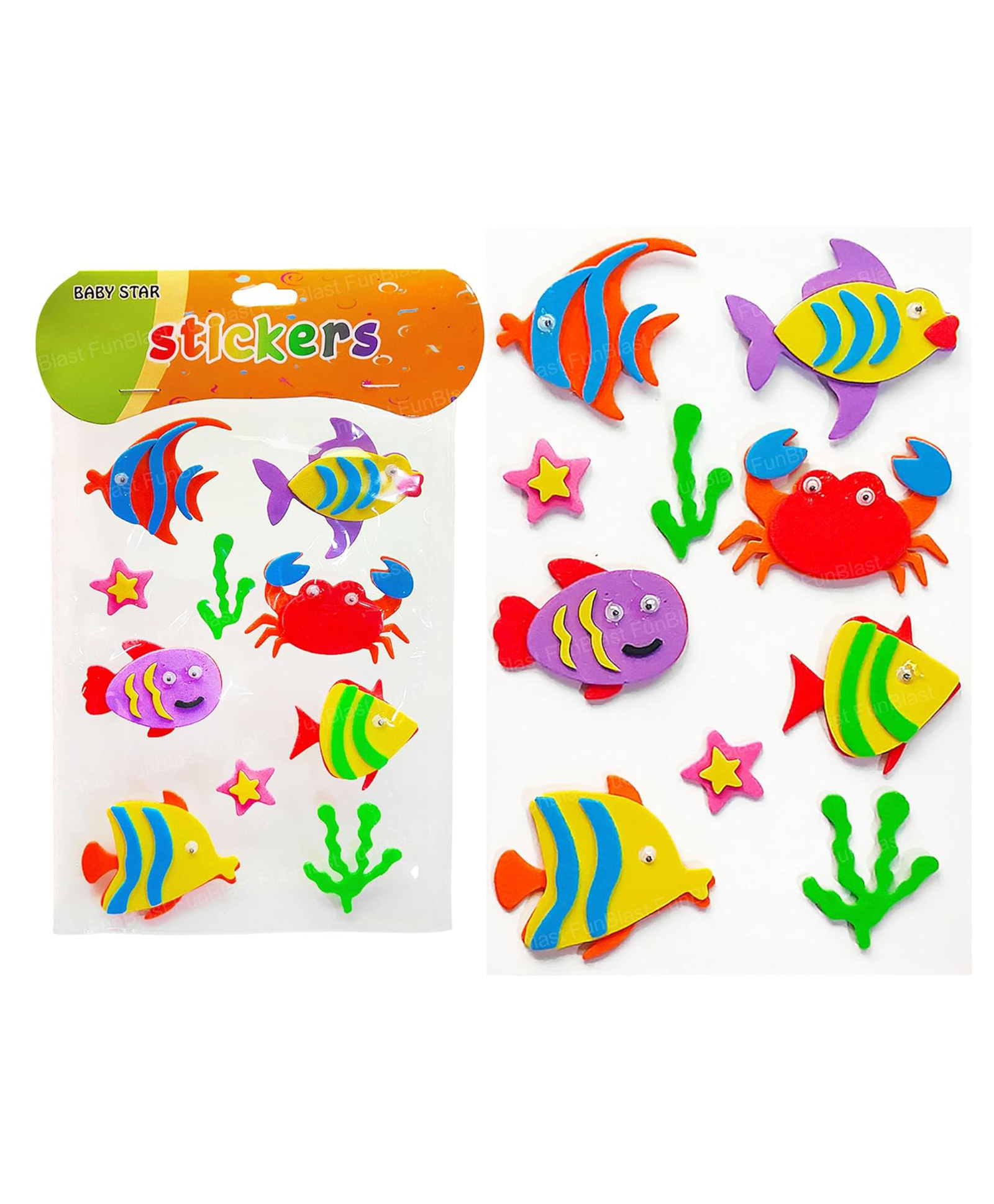 FunBlast Colorful Fish Shaped 3D Self-Adhesive Puffy Stickers for Kids - Pack of 10 Stickers (Multicolor)-image-12