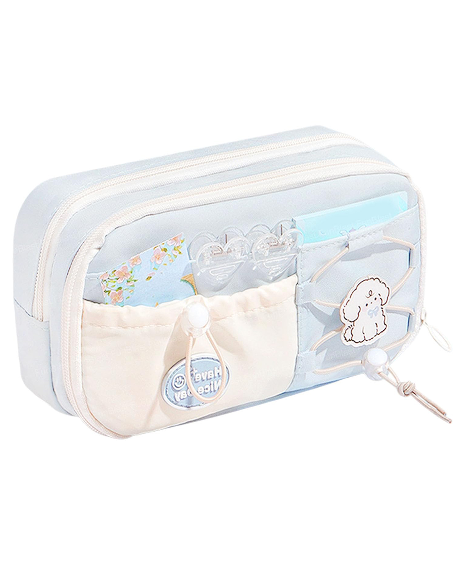 FunBlast Aesthetic Theme Double Layer Pencil Pouch with Zipper for Kids -Pack of 1 (Blue)-picture-35