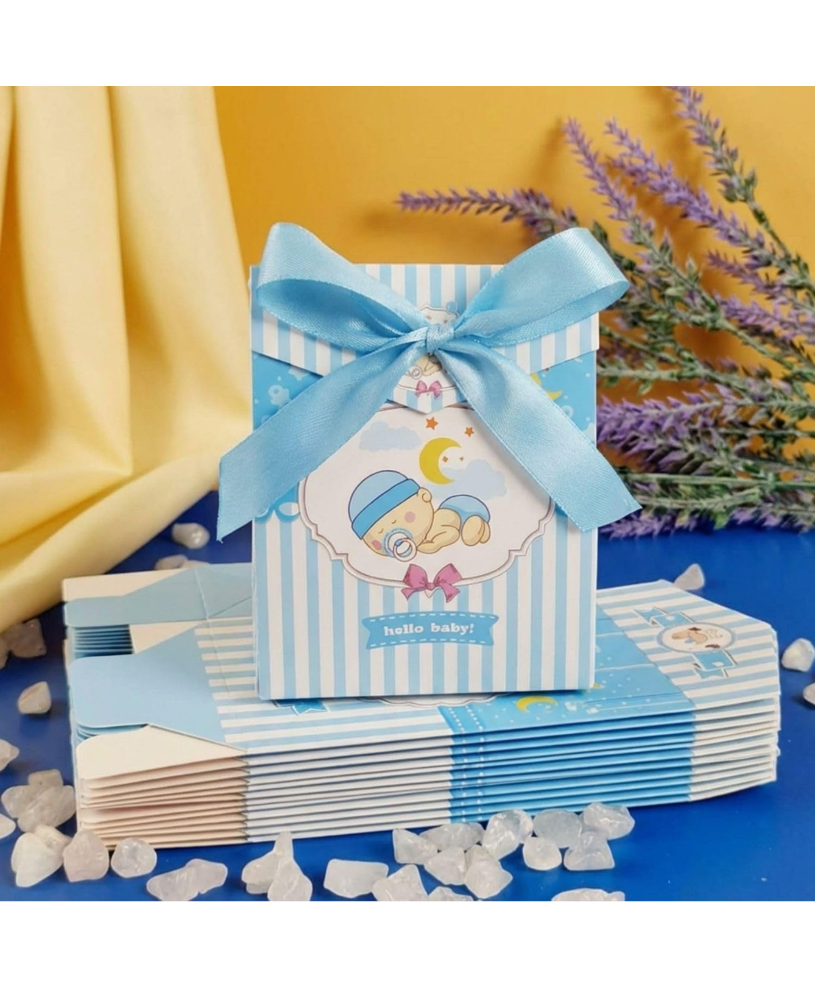 FunBlast Small Baby Shower Theme Folding Gift Box with Ribbons Pack of 10 Pieces -Blue-image-6