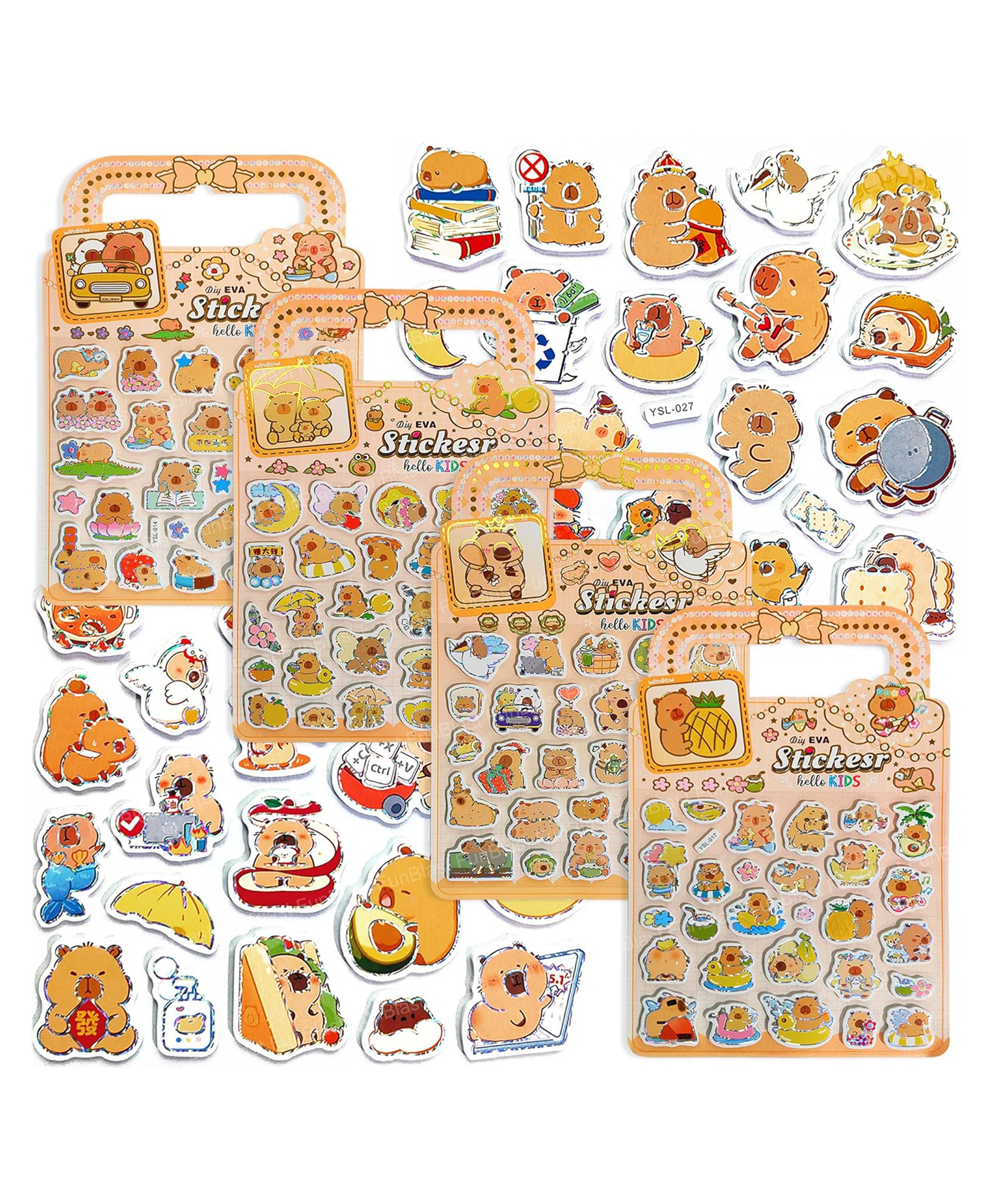 FunBlast Cute Capybara 3D Self-Adhesive Puffy Stickers for Kids Pack of 4 Sheets/100+ Stickers (Multicolor)-picture-28