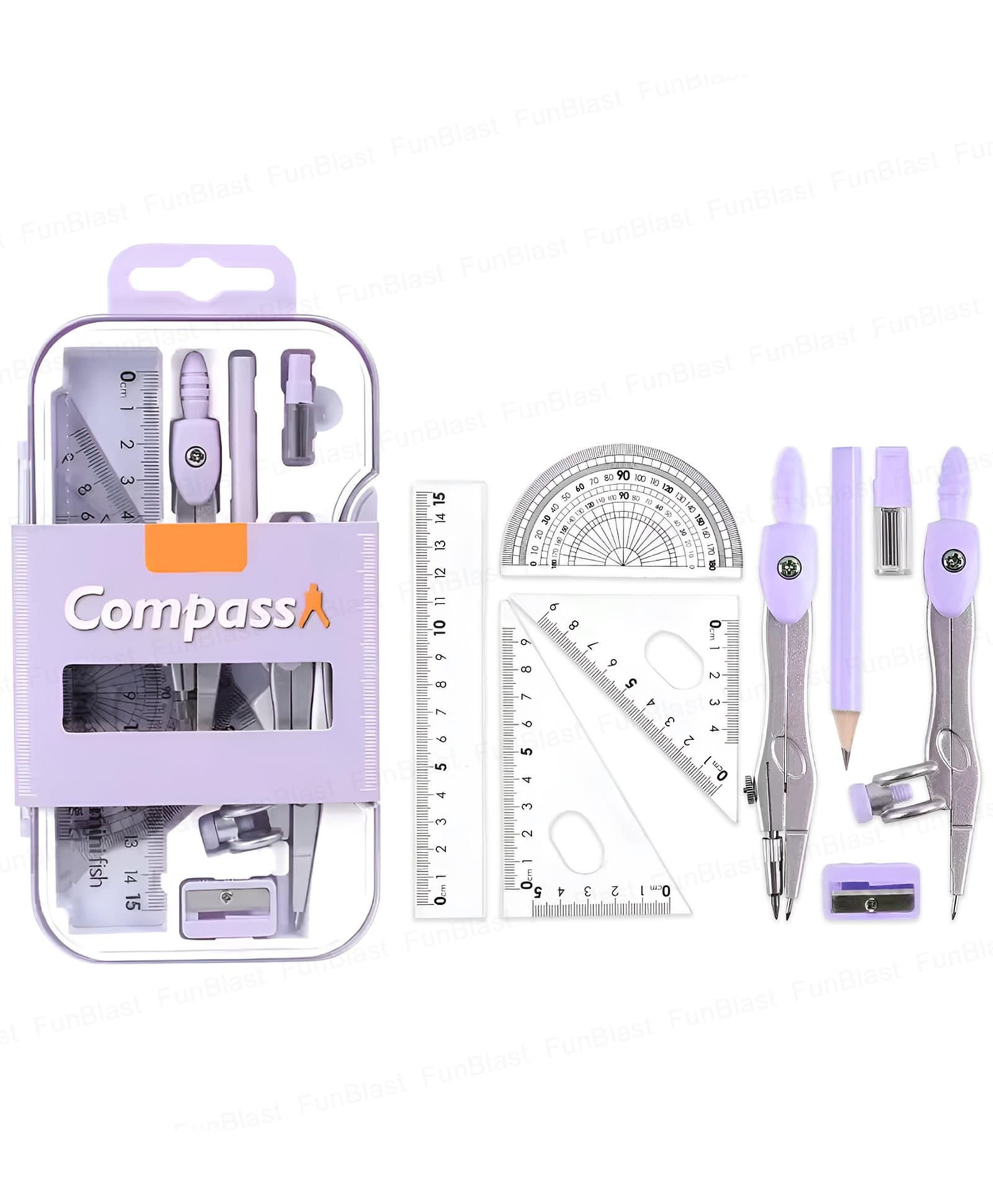 FunBlast Transparent Geometry Box with All Instruments Kids Girls Pack of 1 Geometry Box 9 Pcs (Purple)-picture-19